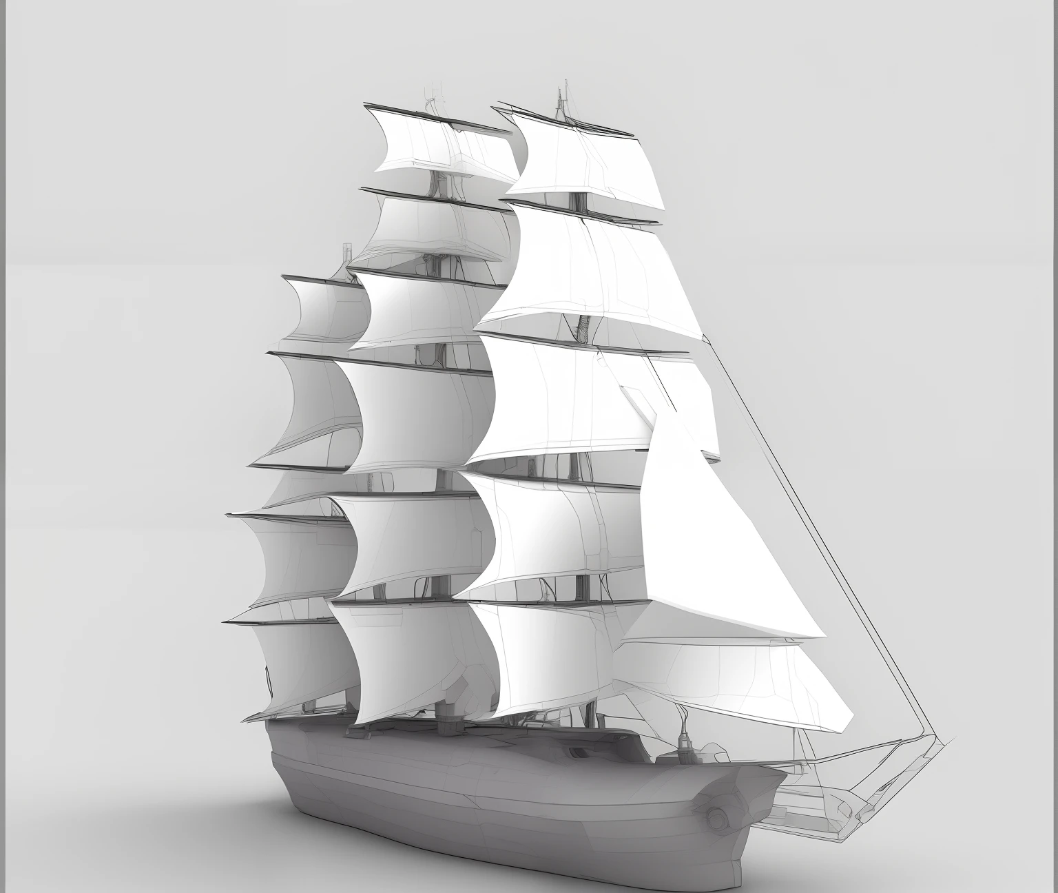 3D hard surface design,Isometric style,Stylized 3D scenes,Off-white sailboat model,Semi-finished products,Auxiliary lines in space,Depth sense background,Add more modeling guides