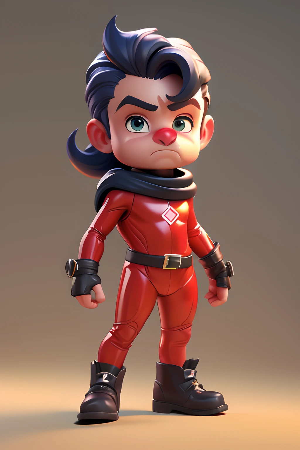 3DCHARACTER,(1 homem, rosto enrugado, macho velho:1.2),   __cor dos olhos__ olho, cinza escuro__cabelo-masculino__, (corpo inteiro:1.2),camisa xadrez, catsuit, Botas de trabalho marrom, fundo simples, master part,best quality,(fundo de gradiente vermelho claro:1.1)