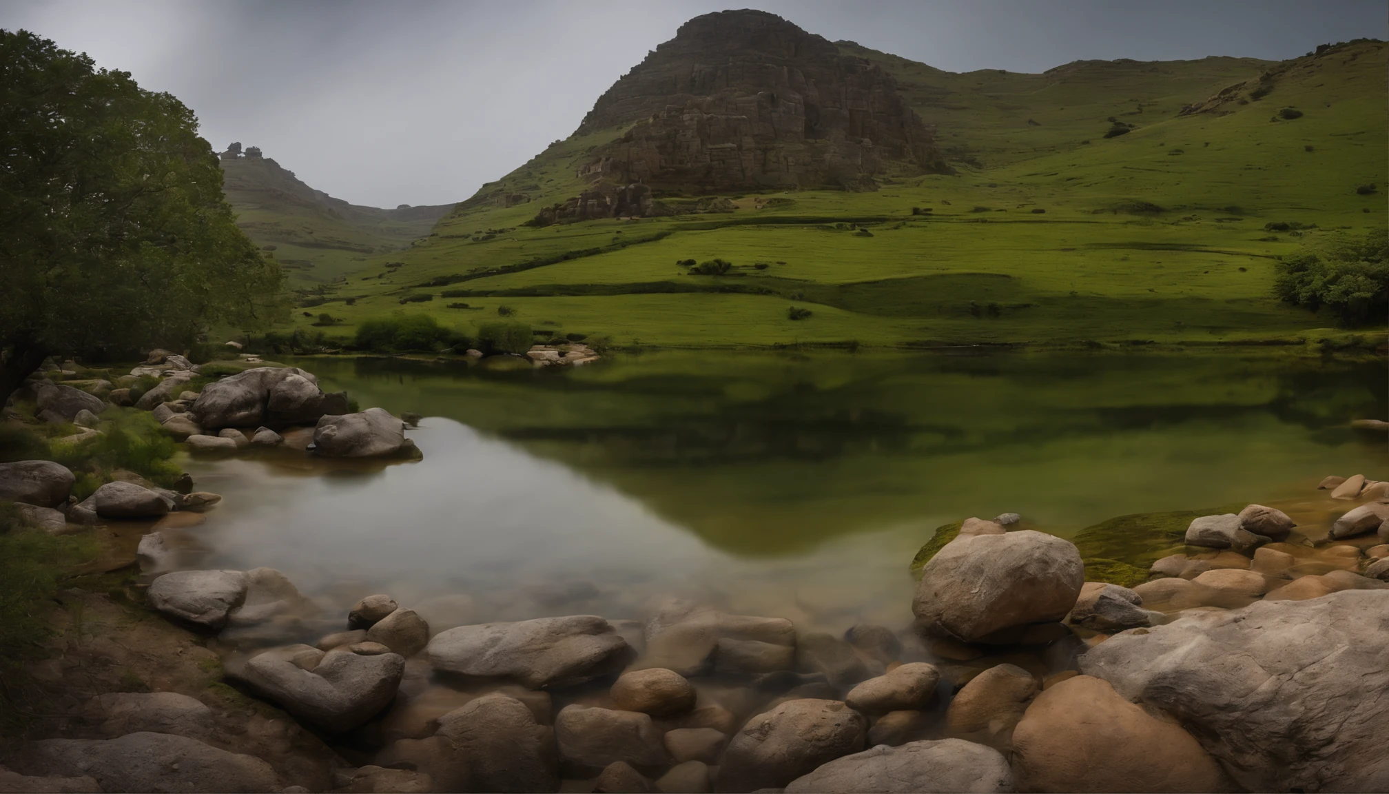 Voltar no tempo, to the period of the first century in Judea, um jovem pastor de ovelhas, is sitting on a rock, enquanto suas ovelhas se alimentam da grama verde. Ultra resolution, muito alta qualidade 8k, scenic view