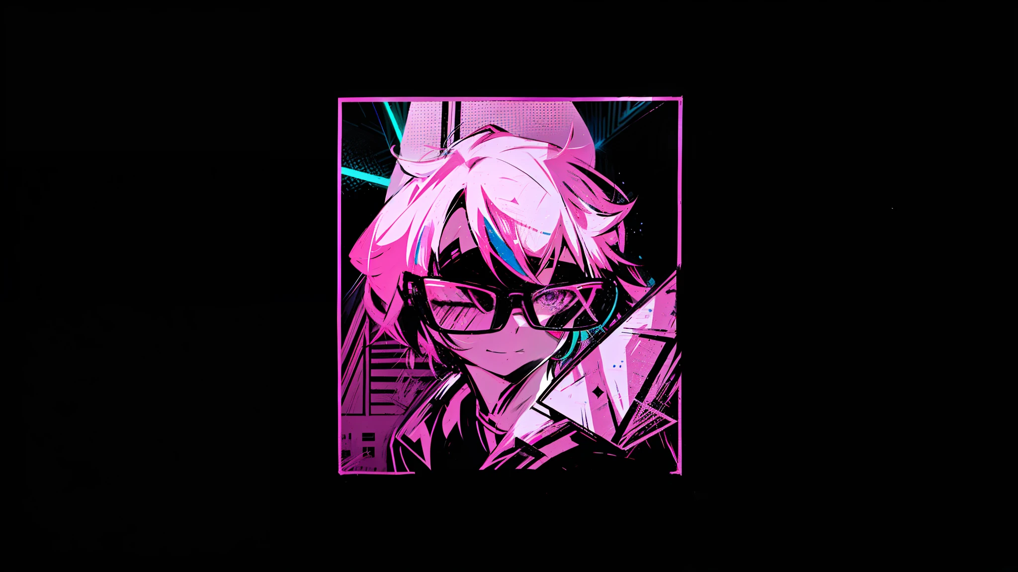 anime character with a pink hair and glasses holding a knife, [ synthwave art style ]!! ]!!, [ synthwave art style ]!!, [ 4 k synthwave art style ]!!, ( ( ( synthwave ) ) ), synthwave art style ]!!, ( ( dithered ) ), art in the style of joshy sly, pink iconic character