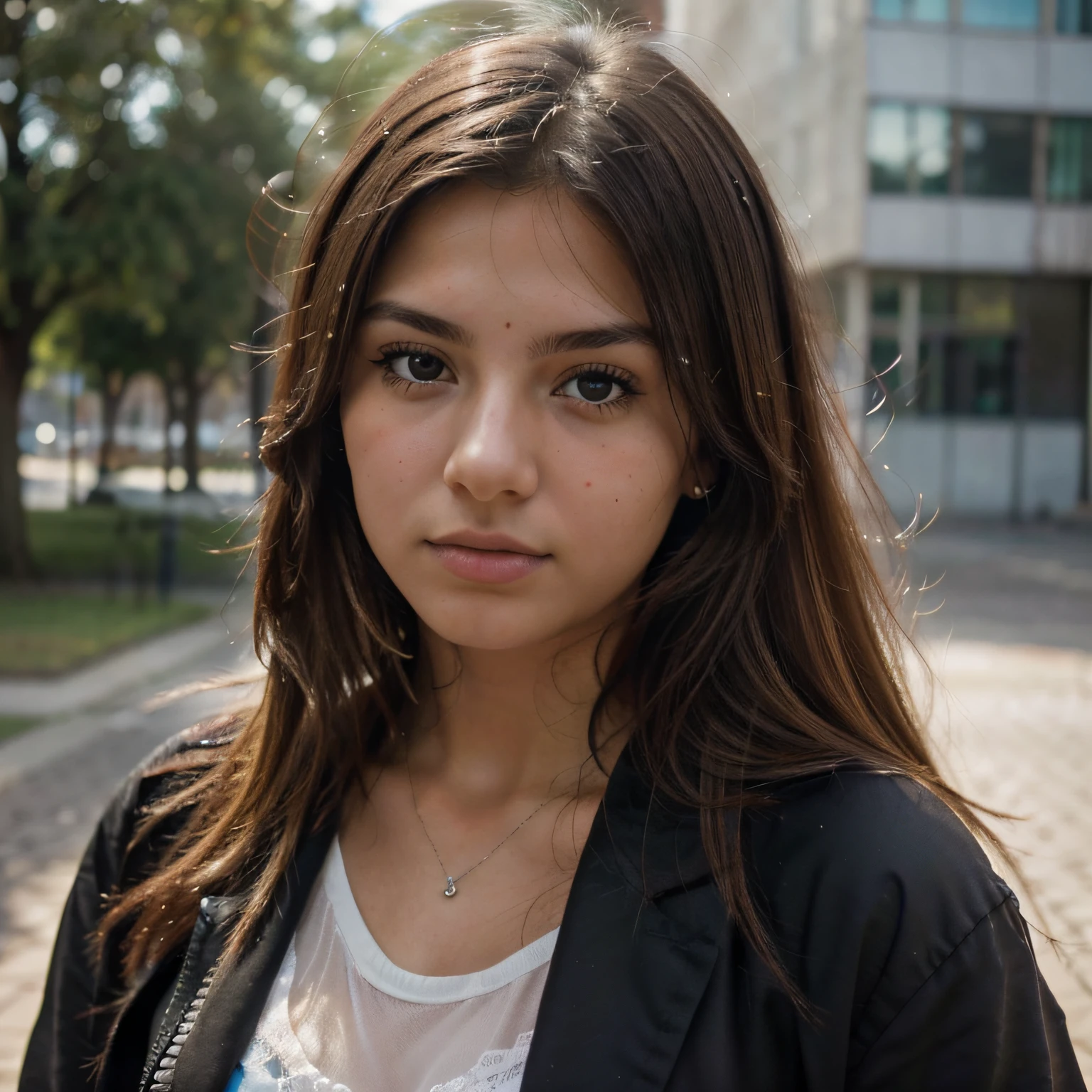 (((hd closeup photo))) one standing argentine girl mikaela Sorin looking at camera. , in university (((mikaela Sorin)))