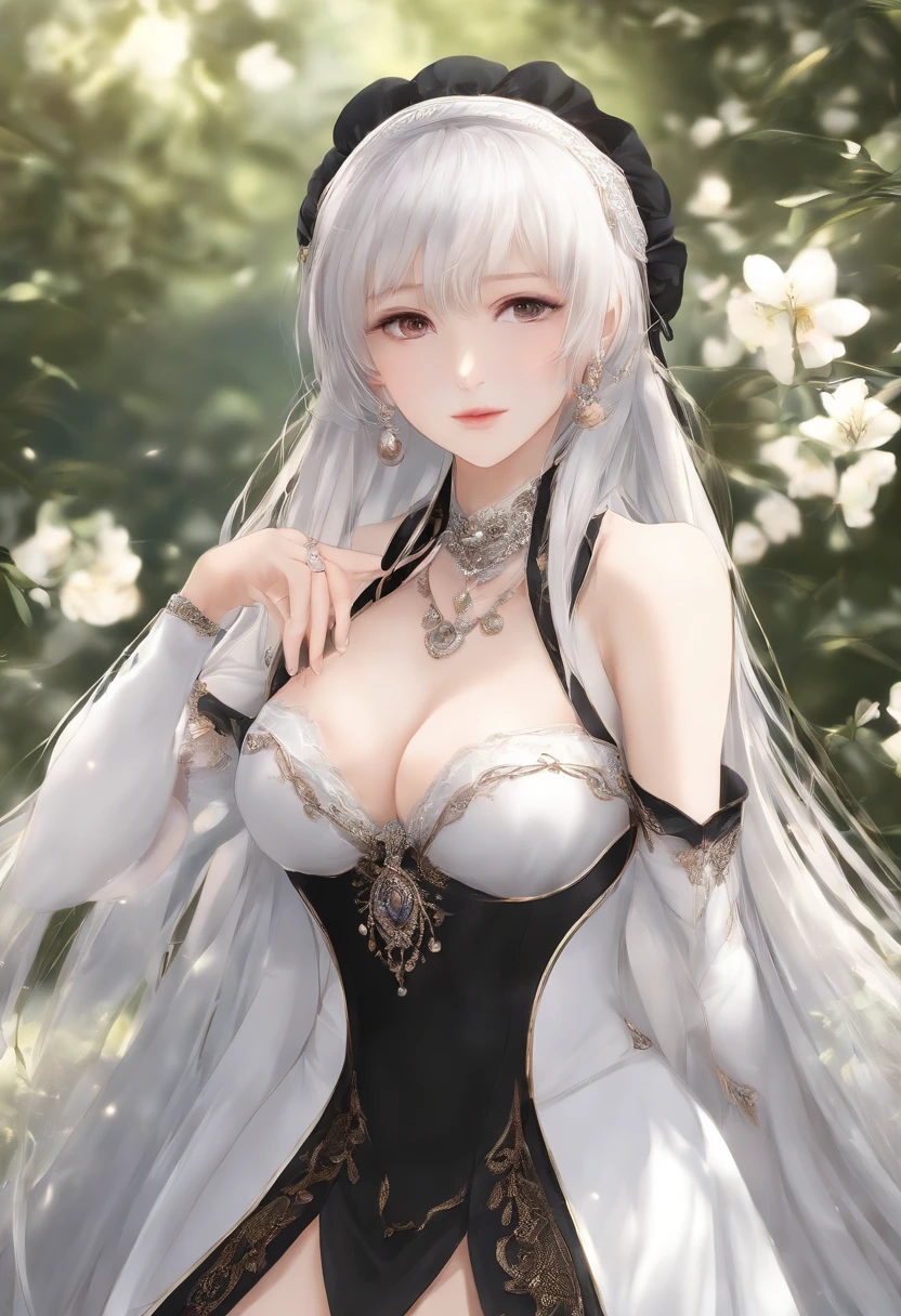(best quality, ultra-detalhado, Realistic:1.37), cores vibrantes, soft lighting, Fundo suave, estilo de arte: anime, personagem feminina, Rapariga, exquisite face features, olhos azuis detalhados com um brilho, long flowing white hair, Graceful and dynamic poses, corpo esguio, middlebreasts (com ), comportamento confiante, serene expression, elegante e feminino.