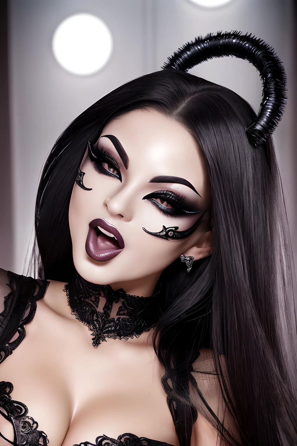 (Best Quality, Ultra-detailed, flaunt my seductive tongue, Opening your mouth wide provocatively,Overwhelming tongue beauty、 exposing a long tongue, Seductive behavior, Sexy succubus licking wiener in provocative pose, Beautiful detailed eyes, Tongue and face, Detailed lips, long eyelashes, Dark atmosphere, fascinated expression, gothic styles, Glossy hair, Vibrant colors, masquerade mask)