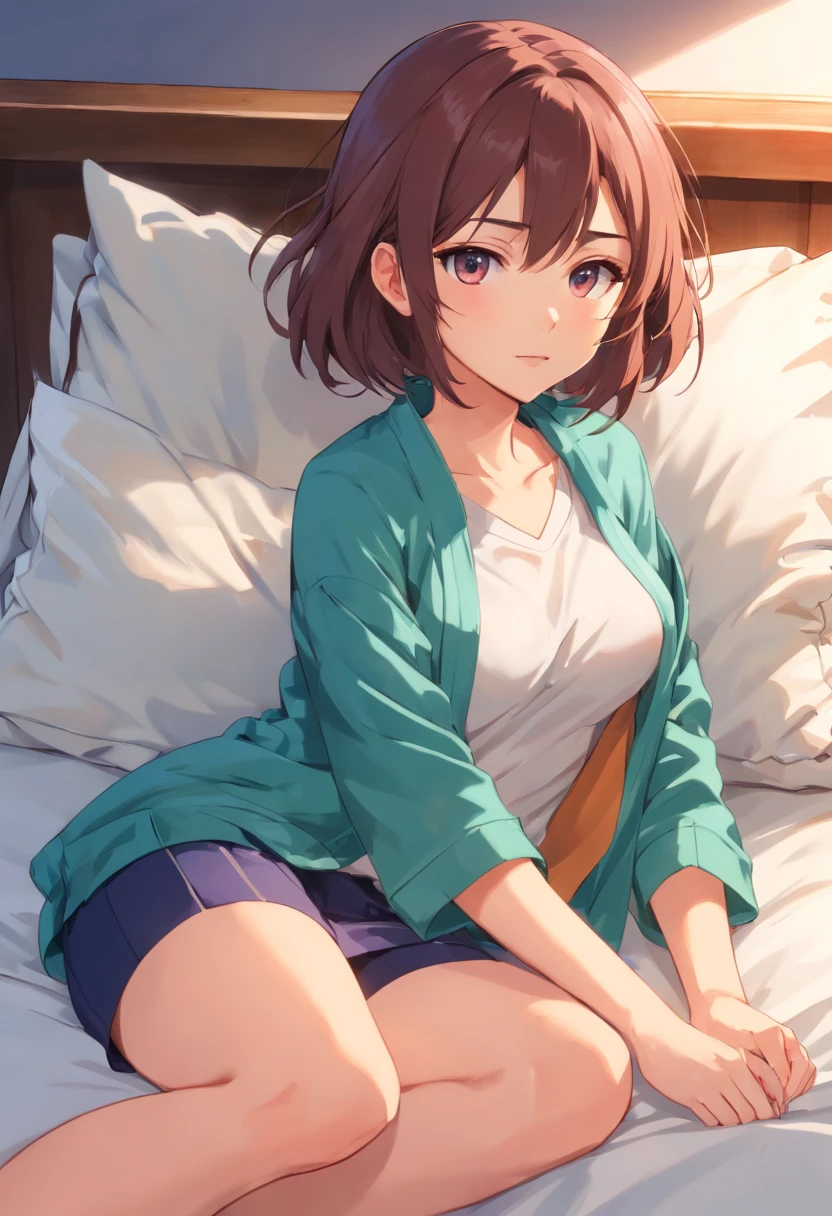 ((masterpiece)), ((best quality)), (ultra-detailed), on the bed, a cute girl, 1girl, solo, underwear00, ((beautiful eyes)), smile