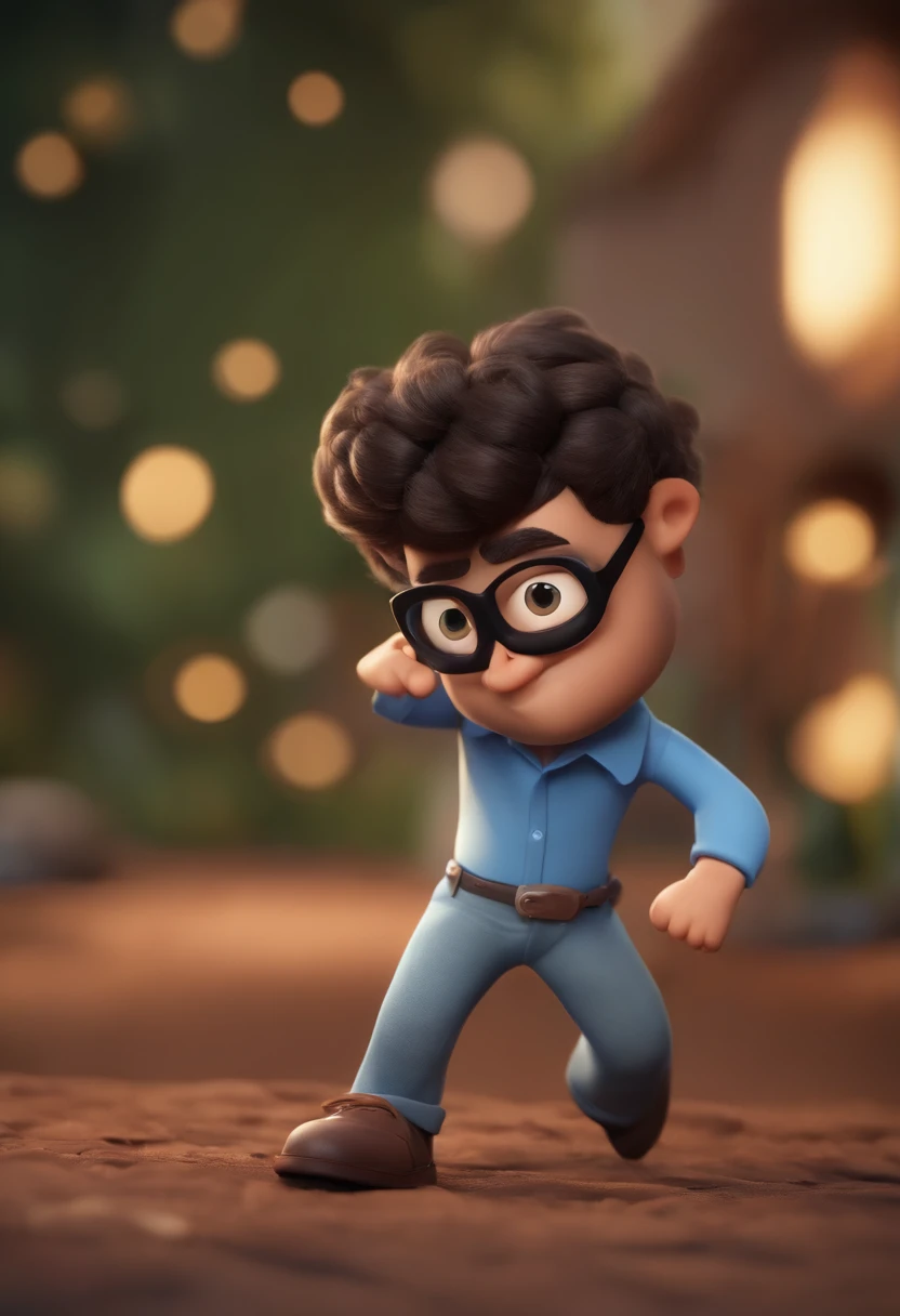 Cartoon character of a man wearing black glasses and a blue shirt, um personagem animado, Caractere estilizado, animation style rendering, 3D estilizado, Arnold Maya render, 3 d render stylized, toon render keyshot, Personagem 3D, Personagem 3D, 3d rendering stylized, 3 d character render, personagem de desenho animado, Personagem de close up, Pose de personagem, (Estilo Pixar) (master part:1.2) (Bokeh) (best quality) (pele detalhada) (textura detalhada) (8k) (argila) (Cinematic lighting) (foco nítido，Senta e vaza a parte superior do corpo