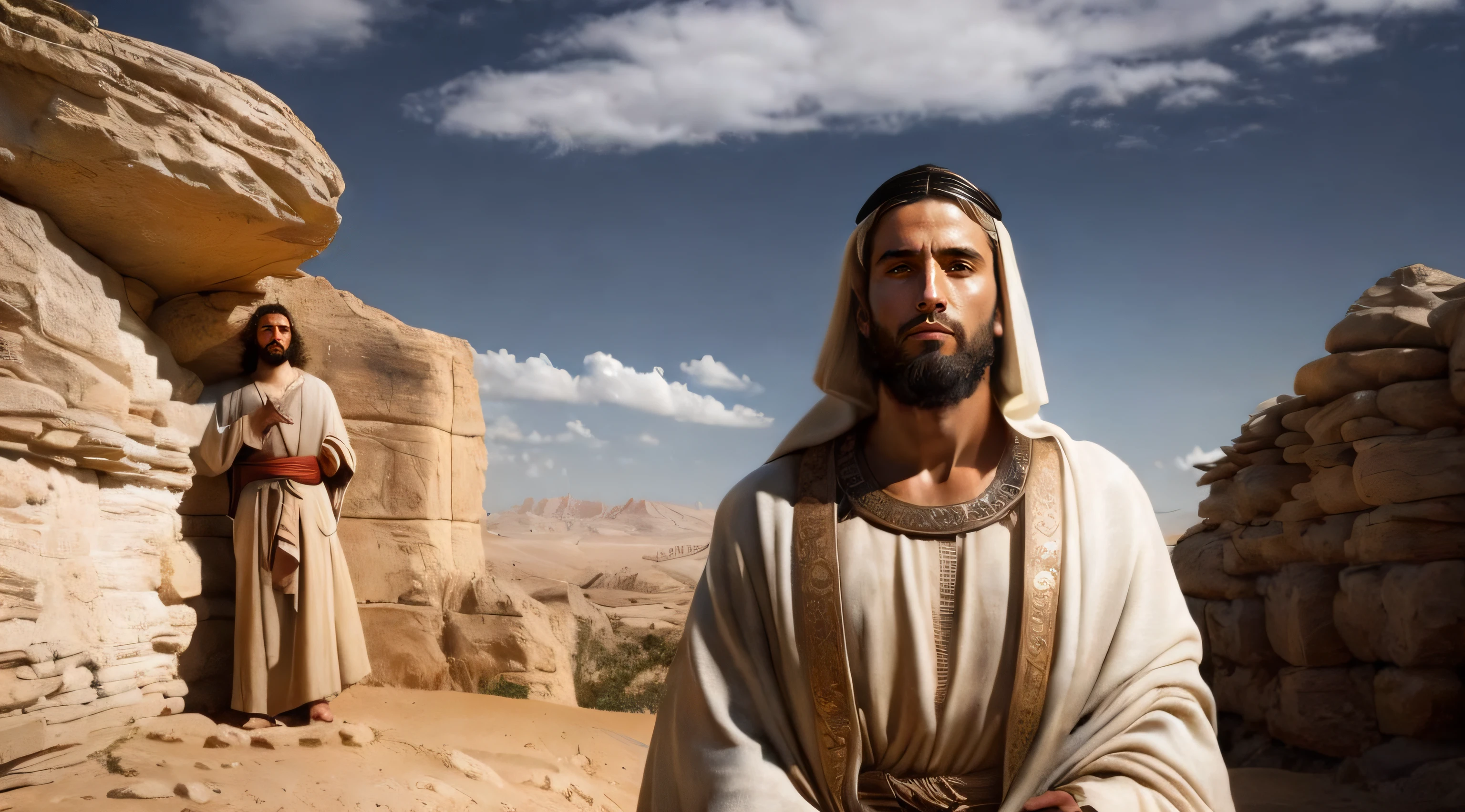 Ancient Israel、Biblical times、1st century、(((Disciples listen to short-haired Jesus Christ)))、8K、Raw photography、top-quality、masterpiece:1.5、ultra-lightweighthigh-resolution、Photorealsitic:1.5、ciinematic light、soft volumetric lighting:1.5、realisitic、Photorealsitic:1、Detailed skin、profetional lighting、a picture、foco nítido、detaileds、profetional lighting、photon maping、detailed and intricate environment、ighly detailed、top-quality、Artistic photography、photorrealistic concept art、soft natural volumetric cinematic perfect light、Midjourney、Detailed hand、