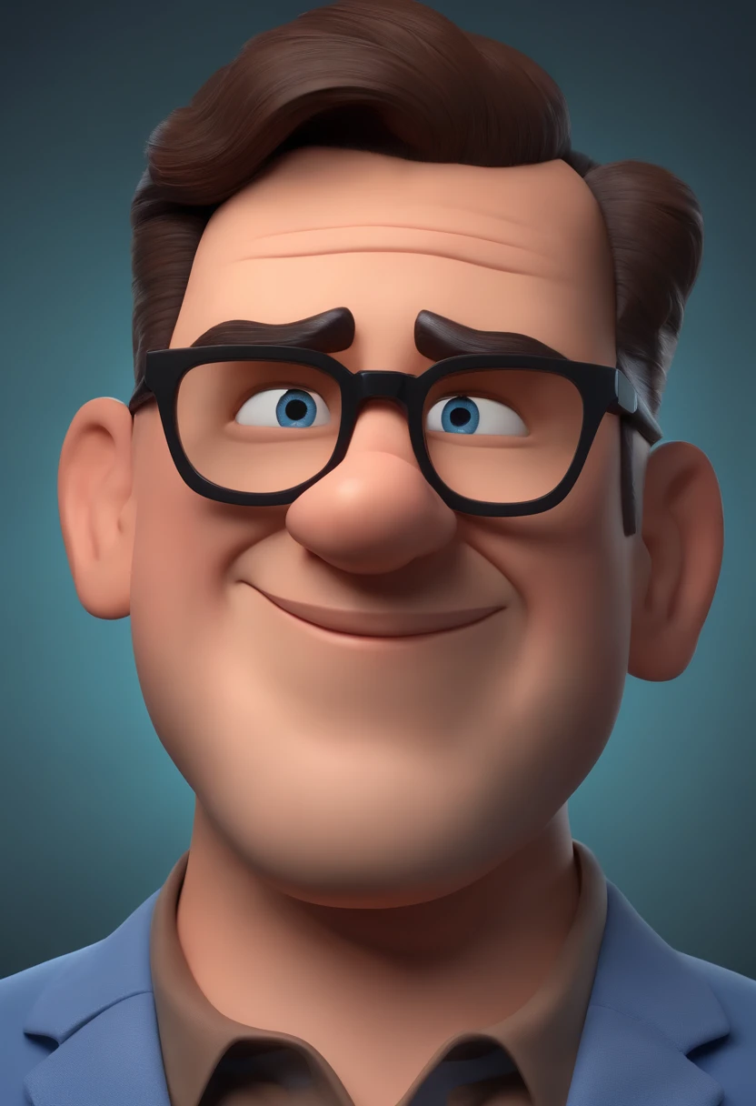Cartoon character of a man wearing black glasses and a blue shirt, um personagem animado, Caractere estilizado, animation style rendering, 3D estilizado, Arnold Maya render, 3 d render stylized, toon render keyshot, Personagem 3D, Personagem 3D, 3d rendering stylized, 3 d character render, personagem de desenho animado, Personagem de close up, Pose de personagem, (Estilo Pixar) (master part:1.2) (Bokeh) (best quality) (pele detalhada) (textura detalhada) (8k) (argila) (Cinematic lighting) (foco nítido，Senta e vaza a parte superior do corpo