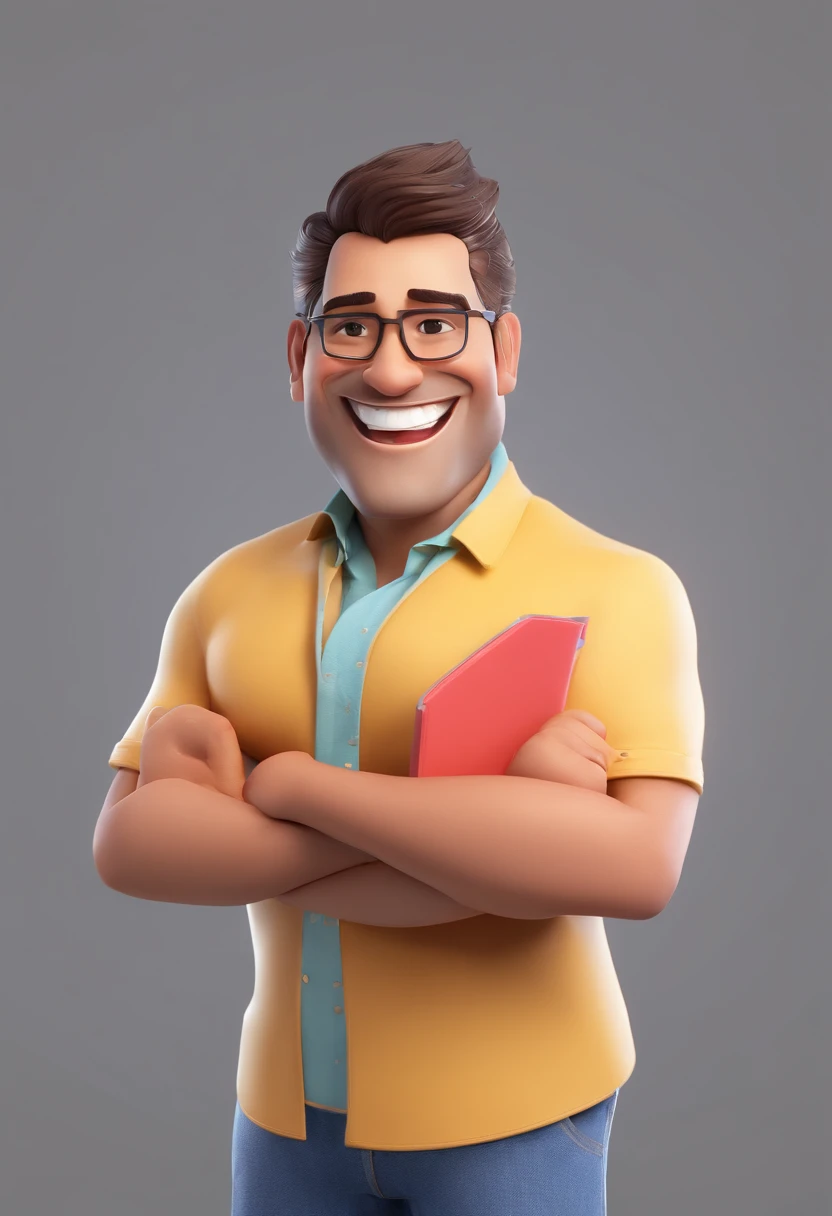 Smiling Man Illustration, sorriso insano, Homem de pele marrom com um sorriso gigante, happily smiling at the camera, sorriso atrevido, he's smiling, sorriso muito grande, Macho sorridente, foto de perfil headshot, rindo sorriso enorme, desenhando no estilo de Arte 3D, c4d, fundo de cor branco puro, estilo disney, estilo pixar render ilustracao Super Detalhe, 8k