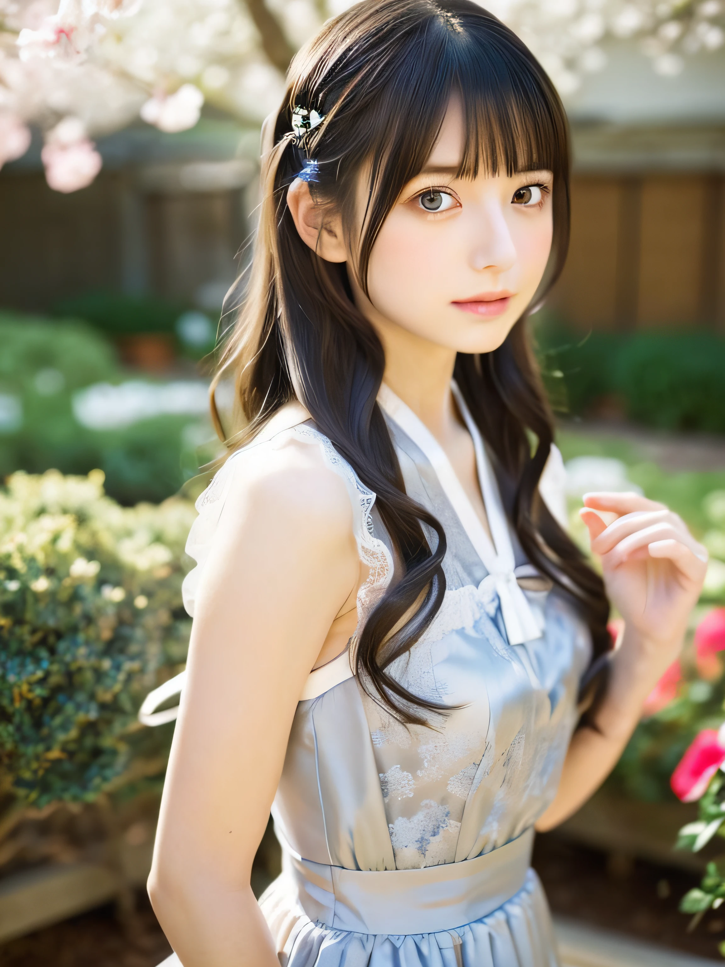 beautiful japanese girl 17 years old (whole body:1.5) black simple dress(Shiny purple hair:1.5) Super Long Straight Silk Hair asymmetrical bangs turn to the right side of the screen detailed beautiful eyes fleeting expression shiny soft skin Perfect lips in high resolution bright makeup thin eyebrows off shoulder mini skirt Detailed and perfect clavicle soft and plump breasts high resolution soft breasts Morning steppe on the lawn Profile illuminated by the morning sun clear focus professional lighting professional photographer