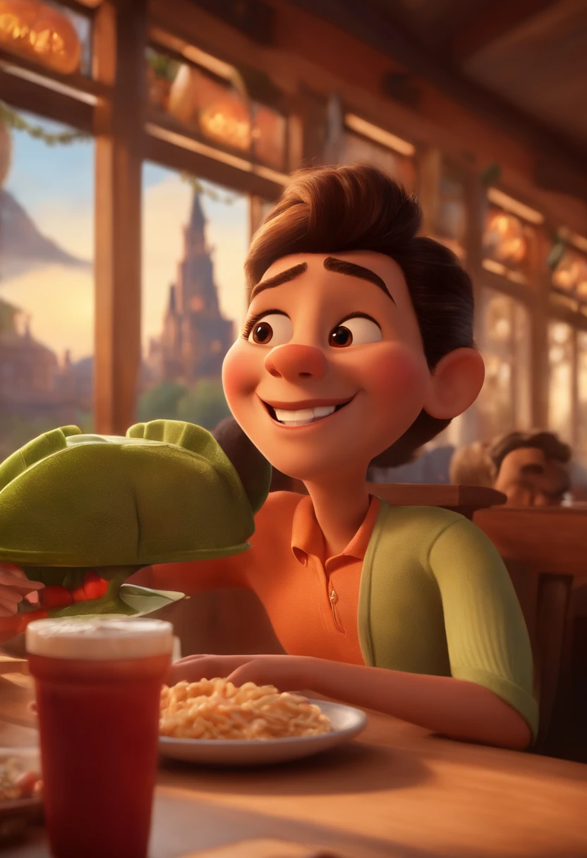 there is a man and woman taking a selfie in a restaurant, pixar retrato 8 k foto, Disney fotorrealista, Disney foto realista, pixar 8 k foto, retrato pixar, filme realista ainda, Como um personagem da Pixar, Disney Pixar 8K foto, Pixar altamente detalhado, rob rey and kentarõ miura, Disney Pixar filme ainda, renderizar na pixar