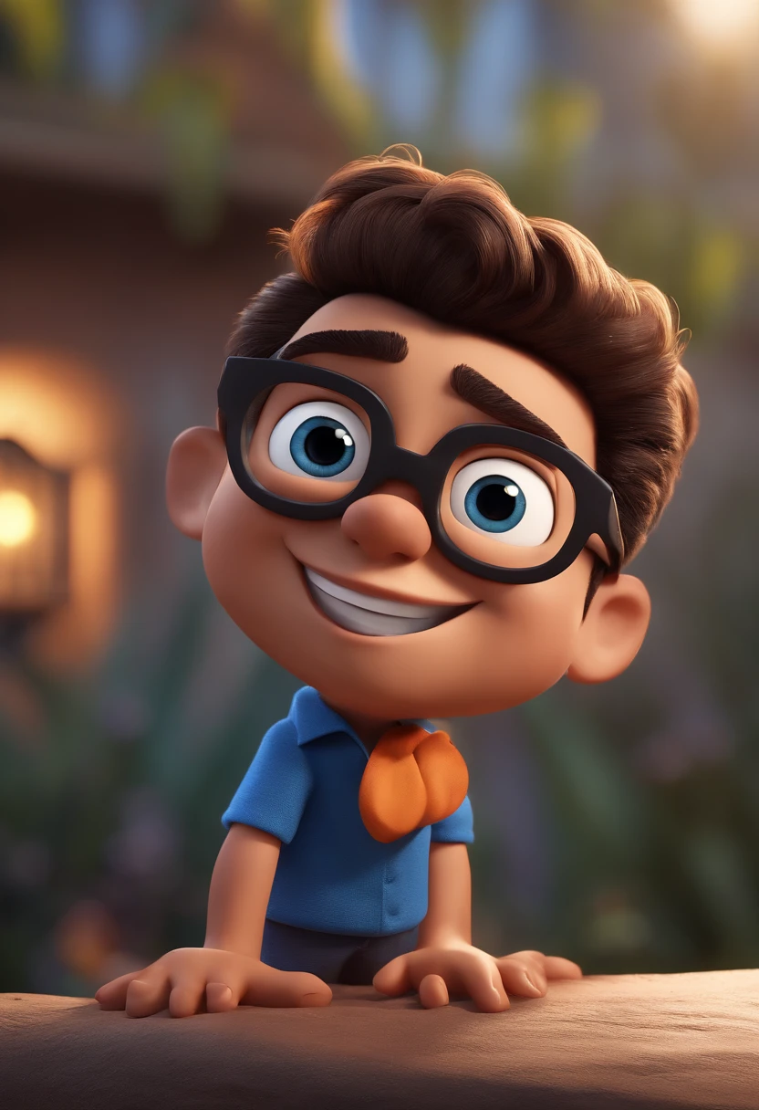 Cartoon character of a man with black glasses and a blue shirt, animation character, Caractere estilizado, animation style rendering, 3D estilizado, Arnold Maya render, 3 d render stylized, toon render keyshot, Personagem 3D, Personagem 3D, 3d rendering stylized, 3 d character render, personagem de desenho animado, Personagem de close up, Pose de personagem,  (Estilo Pixar) (master part:1.2) (Bokeh) (best quality) (pele detalhada) (textura detalhada) (8k) (argila) (Cinematic lighting) (foco nítido