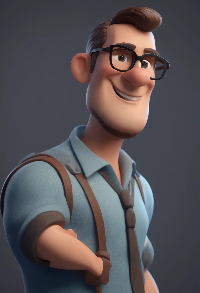 Cartoon character of a man with black glasses and a blue shirt, animation character, Caractere estilizado, animation style rendering, 3D estilizado, Arnold Maya render, 3 d render stylized, toon render keyshot, Personagem 3D, Personagem 3D, 3d rendering stylized, 3 d character render, personagem de desenho animado, Personagem de close up, Pose de personagem, (Estilo Pixar) (master part:1.2) (Bokeh) (best quality) (pele detalhada) (textura detalhada) (8k) (argila) (Cinematic lighting) (foco nítido