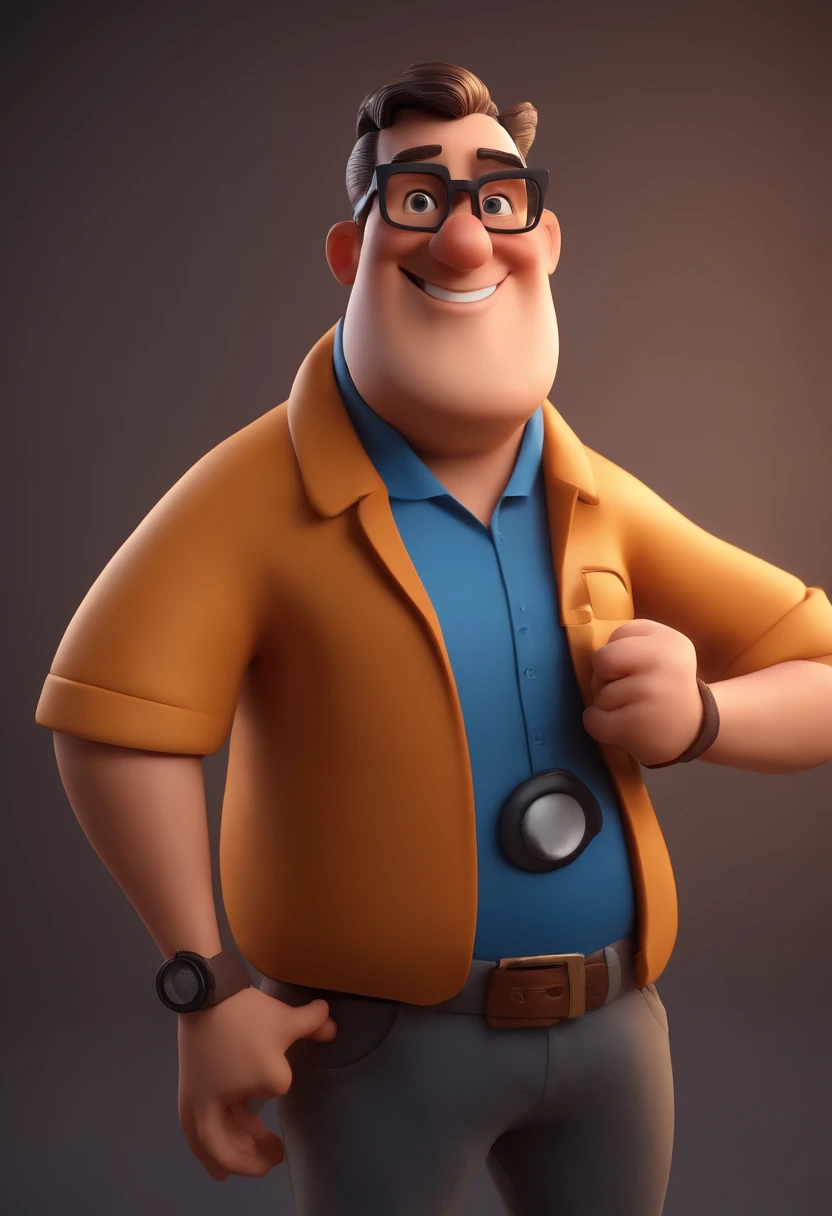 Cartoon character of a man with black glasses and a blue shirt, animation character, Caractere estilizado, animation style rendering, 3D estilizado, Arnold Maya render, 3 d render stylized, toon render keyshot, Personagem 3D, Personagem 3D, 3d rendering stylized, 3 d character render, personagem de desenho animado, Personagem de close up, Pose de personagem,  (Estilo Pixar) (master part:1.2) (Bokeh) (best quality) (pele detalhada) (textura detalhada) (8k) (argila) (Cinematic lighting) (foco nítido