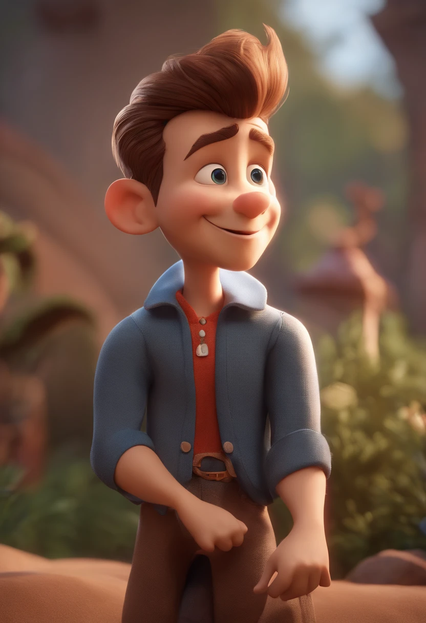 personagem dos desenhos animados de um homem de camisa branca, animation character, Caractere estilizado, animation style rendering, 3D estilizado, Arnold Maya render, 3 d render stylized, toon render keyshot, Personagem 3D, Personagem 3D, 3d rendering stylized, 3 d character render, personagem de desenho animado, Personagem de close up, Pose de personagem, (Estilo Pixar) (master part:1.2) (Bokeh) (best quality) (pele detalhada) (textura detalhada) (8k) (argila) (Cinematic lighting) (foco nítido