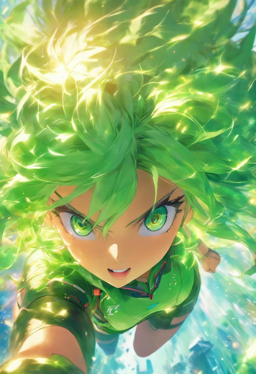 foreshortening, depth of field, masterpiece, best quality, 1girl, Terra Branford, green hair, looking at viewer