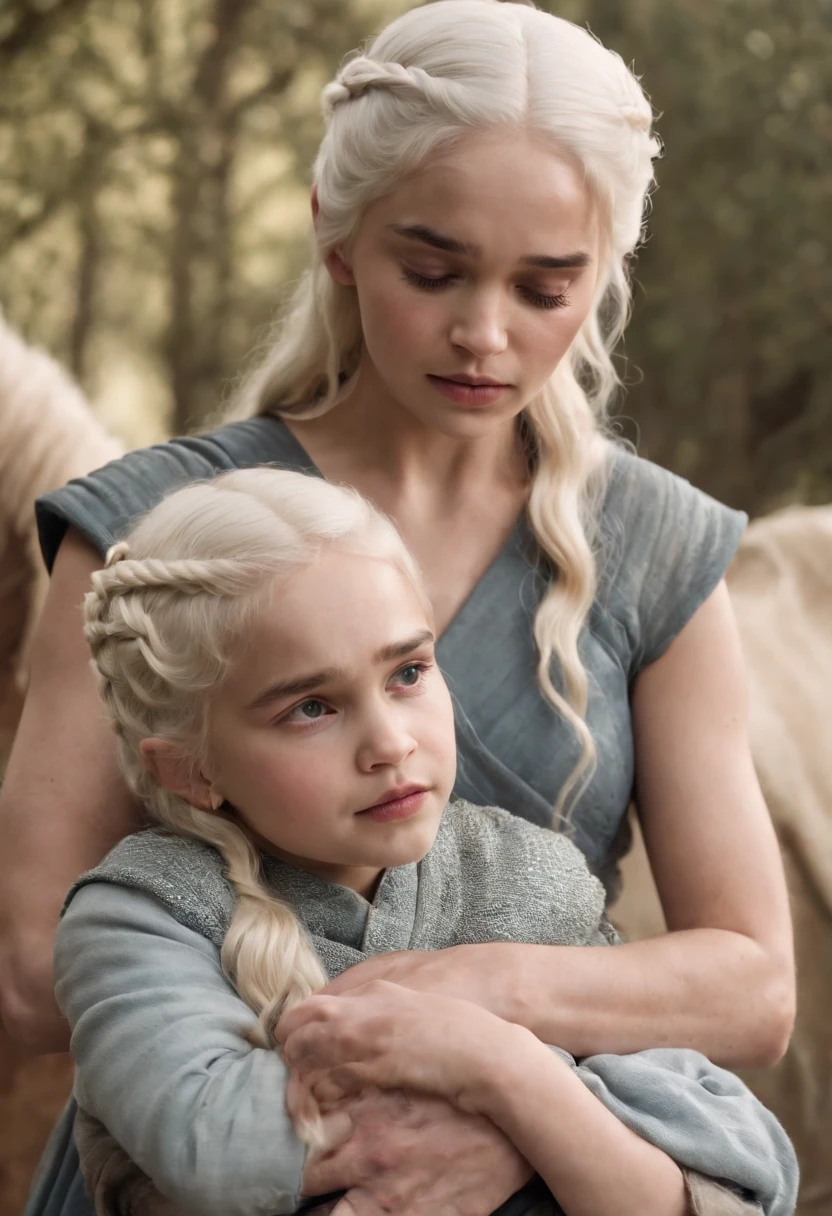 Old Daenerys Targaryen and his grandson, a boy with natural withe hair