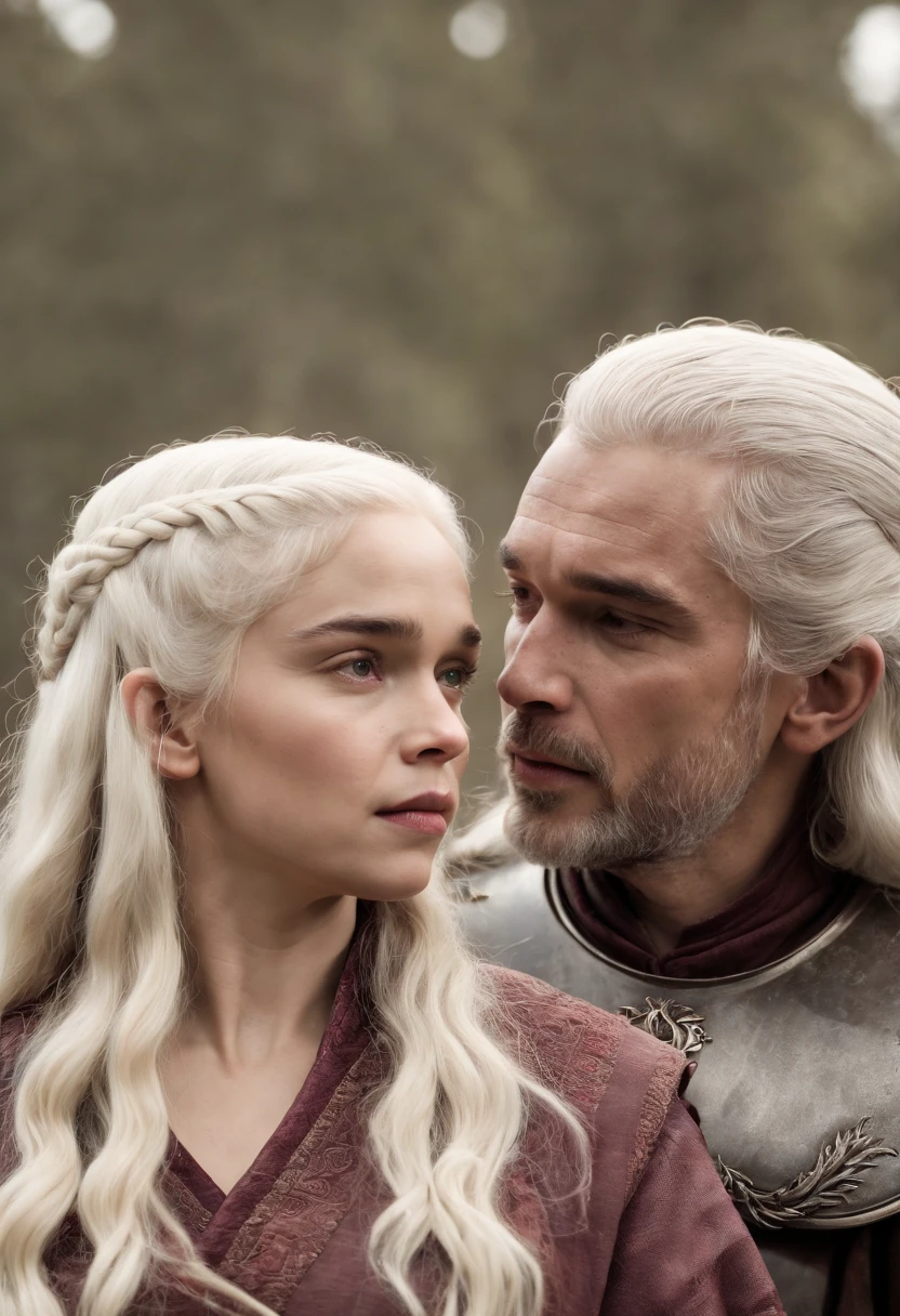 Old Daenerys Targaryen and his grandson, a boy with natural withe hair