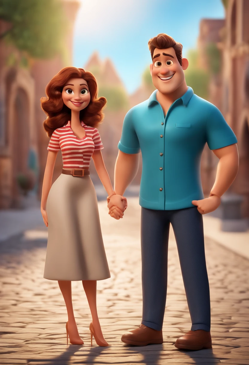 Cartoon characters of a man and a woman who are posing for a photo, Adorable and happy couple, casal sorridente, imagem interna, imagem de perfil, retrato de casal, Caractere estilizado, animation style rendering, 3D estilizado, Arnold Maya render, 3 d render stylized, toon render keyshot, Personagem 3D, Personagem 3D, 3d rendering stylized, 3 d character render, personagem de desenho animado, Personagem de close up, Pose de personagem, (Estilo Pixar) (master part:1.2) (Bokeh) (melhor qualidade) (pele detalhada) (textura detalhada) (8k) (argila) (Cinematic lighting)
