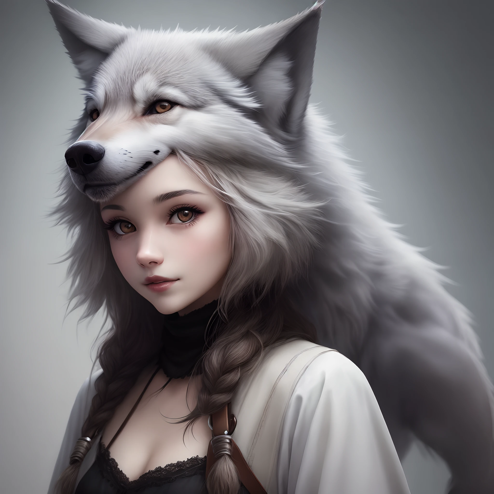 Wolf beautiful girl anthropomorphism