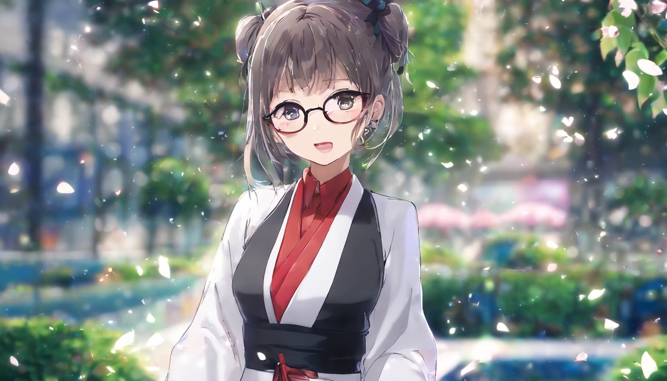 1girl, high resolution, Photo of a beautiful woman detailed_face, young handsome girl,realistic:0.5, perfect skin, (wearing a glasses:1.5), (ultra-detailed background, detailed background), bokeh, make happy expressions, happy emotion, gorgeous,pure, beautyfull detailed face and eyes,breasts, (black eyes:1.1), (Audrey Hepburn:1.3), (a extremely pretty and beautiful Japanese woman), (sexy girl), (professional attire:1.3), (22 years old: 1.1), BREAK, (miko outfit:1.2), (white dogi:1.2), (red hakama:1.2), (leather boots))), cleavage, beautiful detailed skin, (cute:1.2), (blonde hair), ((jpop idol)), (upper thigh:0.6), (depth of field),soft light, Lens Glow looking at viewer, (Drooping eyes:1.2), straight teeth,smile, floating hair, (blond hair:1.2), brown eyes BREAK movie scene, cinematic, full colors, 4k, 8k, 16k, RAW photo, masterpiece, professionally color graded, professional photography, high school girl, hair up, , soft clean focus, realistic lighting and shading, (an extremely delicate and beautiful art)1.3, elegant,active angle,dynamism pose BREAK (ponytail:1.3), (shiny-black thin hair:1.2), bangs, dark brown eyes, beautiful eyes, princess eyes, (big eyes:1.3), bangs, wearing a glasses:1.3, Hair between eyes, short hair:1.3, (slender:1.1), (medium-breasts:0.95), (thin waist: 1.15), (detailed beautiful girl: 1.4), Parted lips, Red lips, full-make-up face, (shiny skin), ((Perfect Female Body)), (upper body image:1.3), Perfect Anatomy, Perfect Proportions, (most beautiful Korean actress face:1.3, extremely cute and beautiful Japanese actress face:1.3), ,(1glasses girl:1.3, solo), ,(blush:1.1), gray background, solo focus, (bust shot:1.2), cinematic light, (nostalgic night scene:1.4), (aquariums:1.4), (In front of the giant aquarium in the aquarium:1.3), Huge sink、Marine life、shark、blue whale、manta ray、 (arms behind back :1.4), (looking at viewer:1.2)