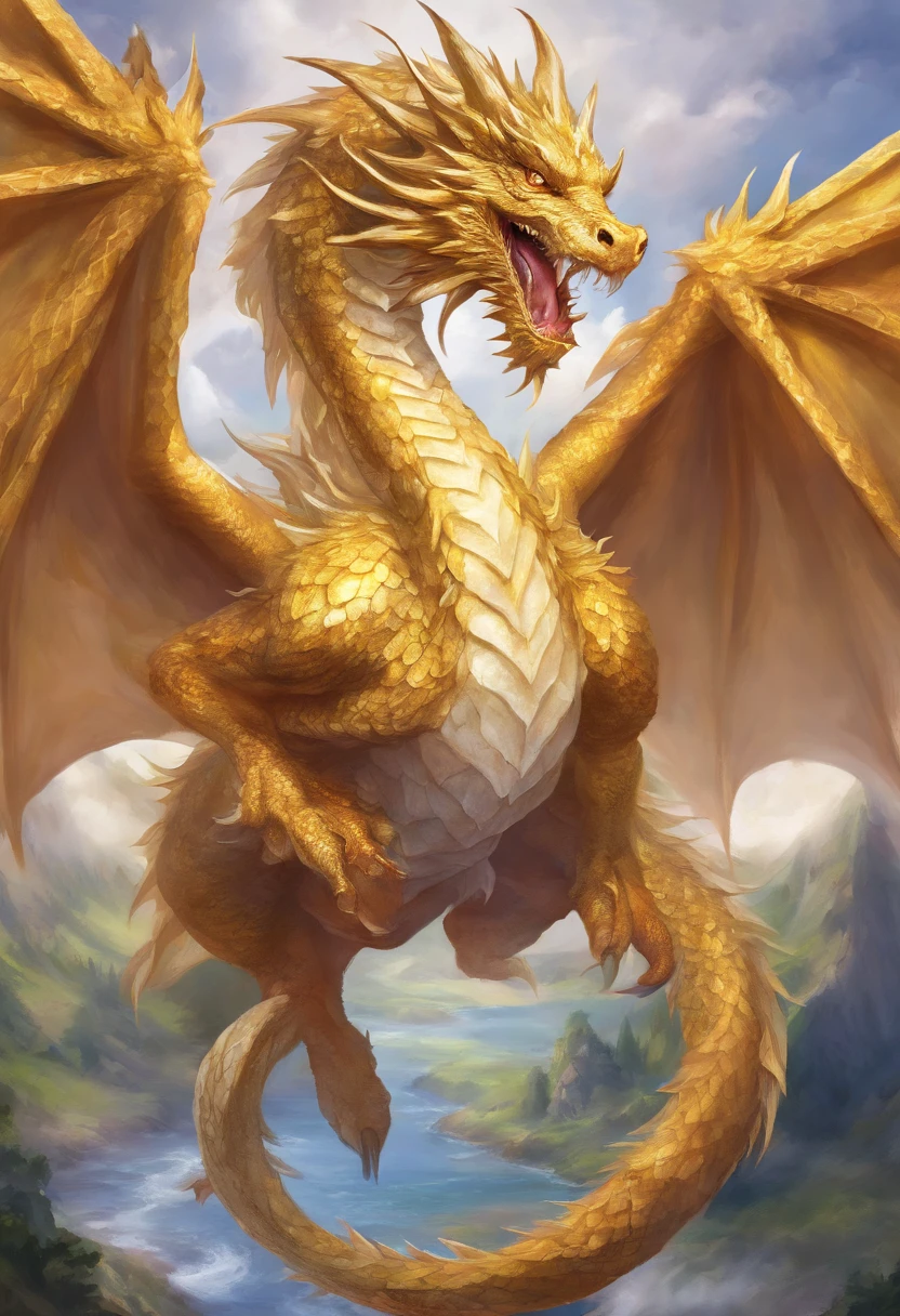 A Withe and golden dragon, with brightly scales