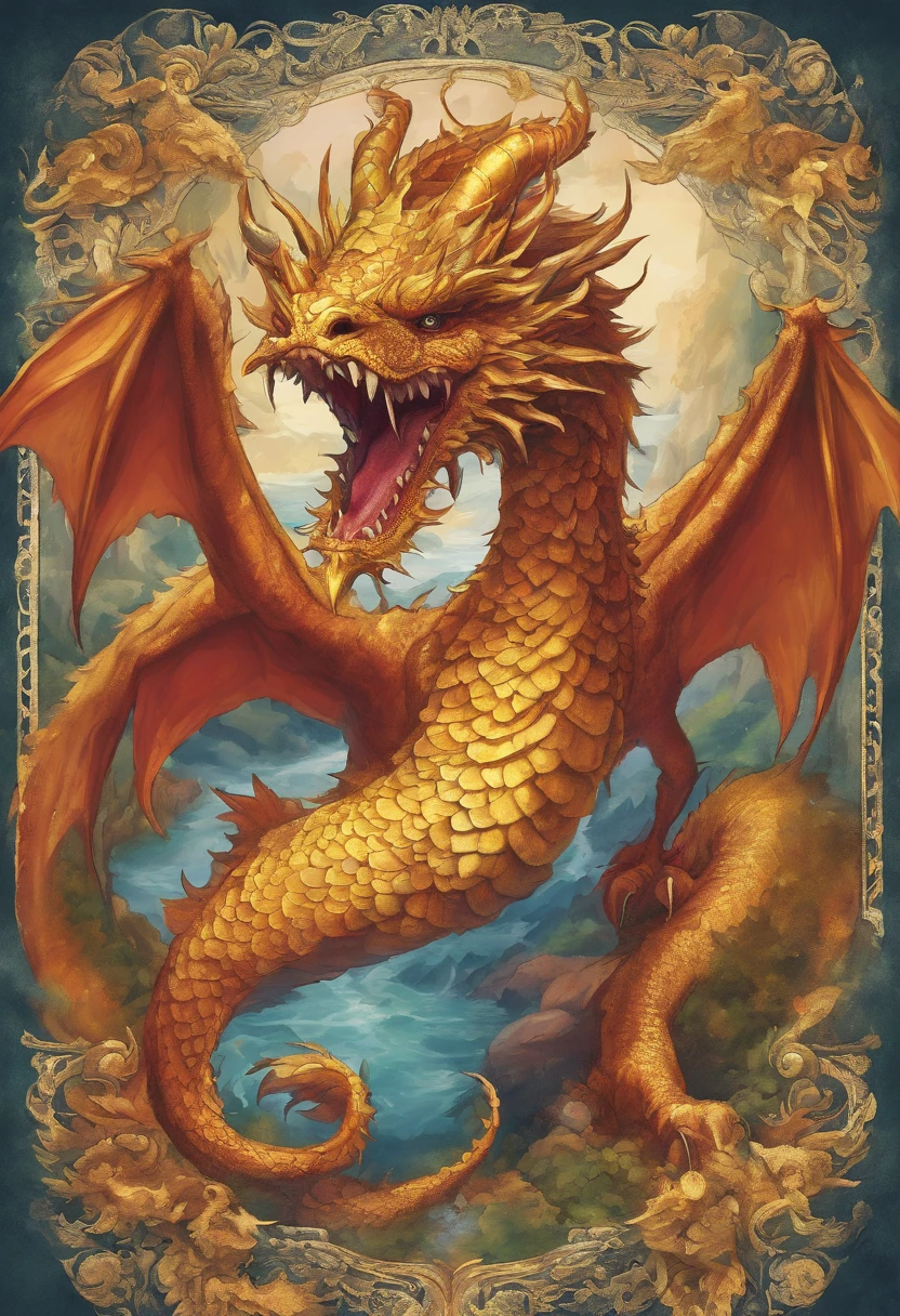 A Withe and golden dragon, with brightly scales