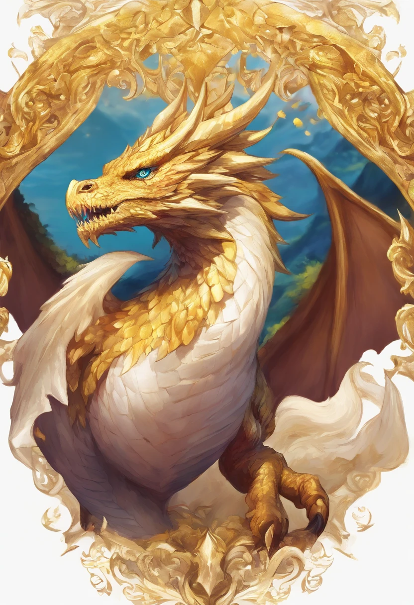 A Withe and golden wyvern, with brightly scales