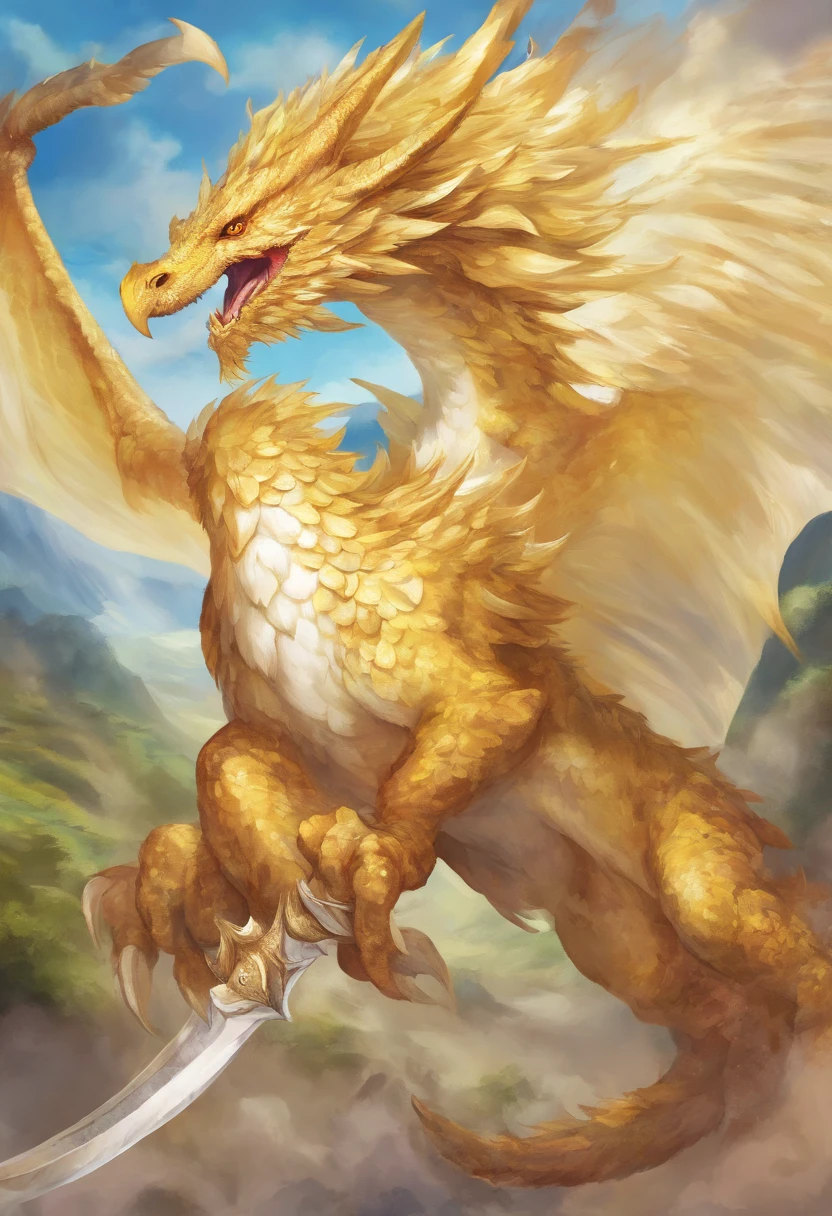 A Withe and golden wyvern, with brightly scales