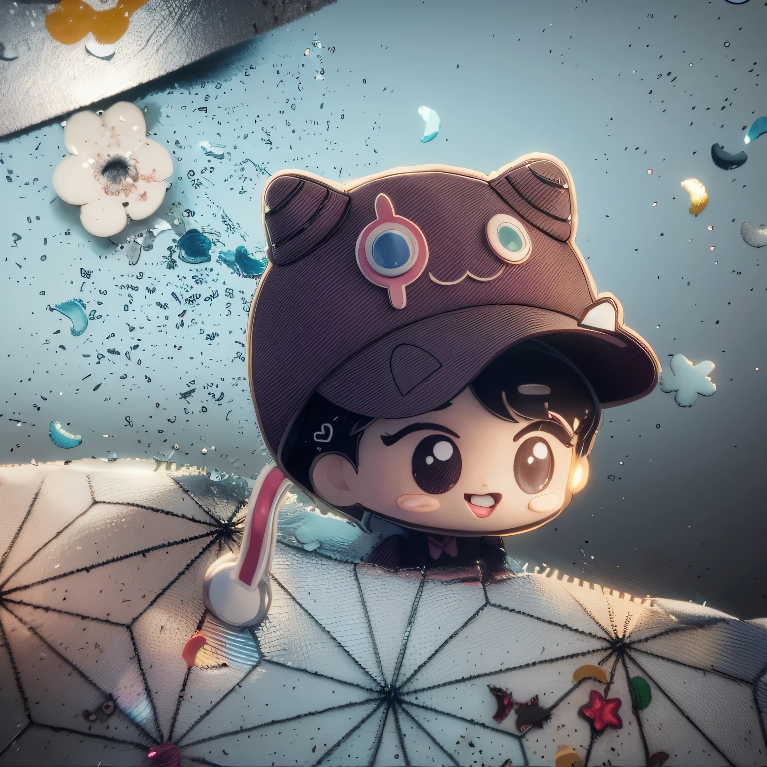 a close up of a cartoon character wearing a hat, omori, pins, kawaii, kawaii rainy gloomy, chibi, official fanart, cartoonish cute, ruan cute vtuber, extremely cute, maison ikkoku, kawaii aesthetic, cute cartoon style, incredibly cute, hyper cute, cute artwork, kawaii chibi, hand painted cartoon art style