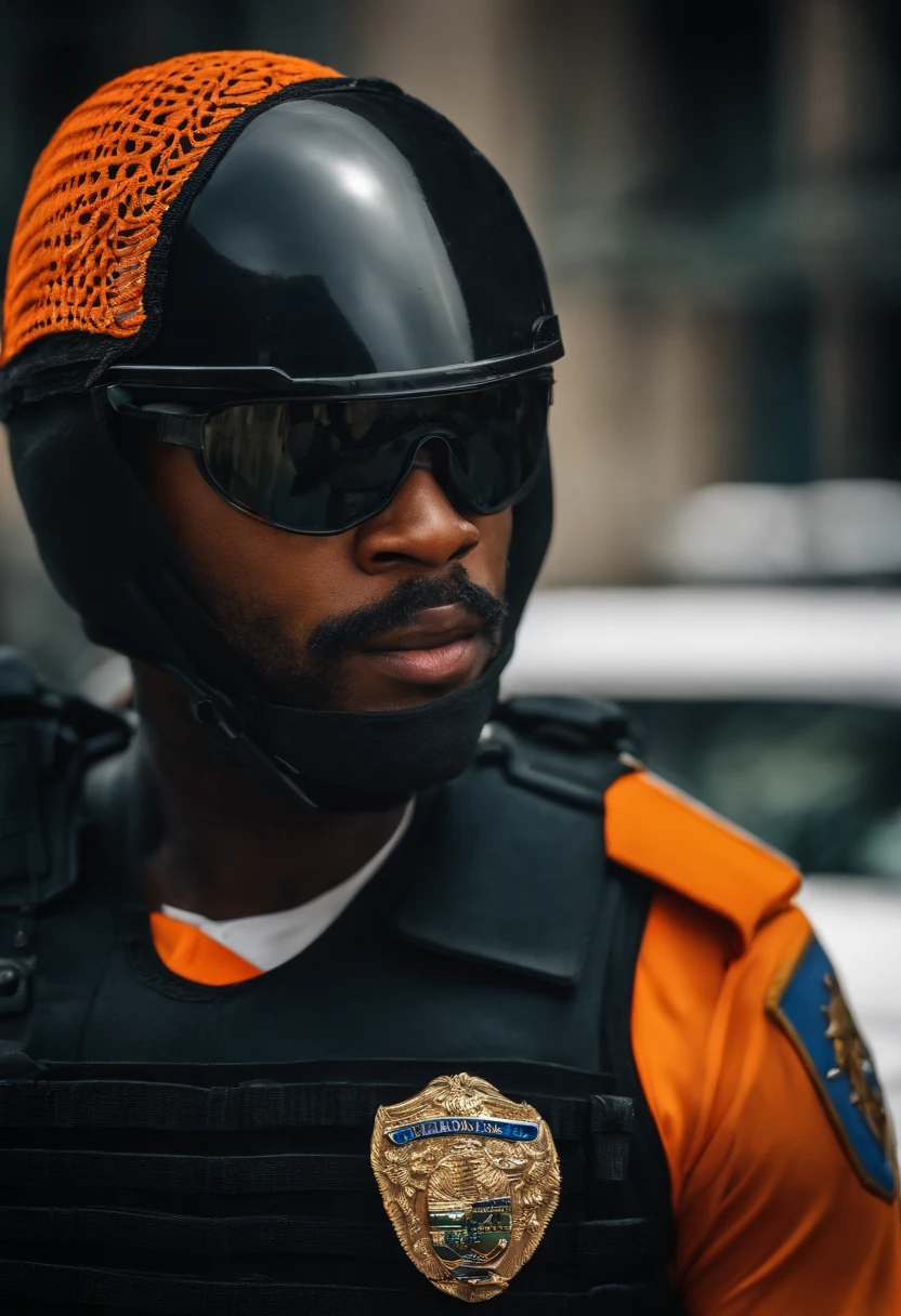 Policial do Bope rio de janeiro vestido com colete preto e rosto carioca e balaclava cobrindo todo o rosto apenas os olhos de fora, pele branca. realista e retrato