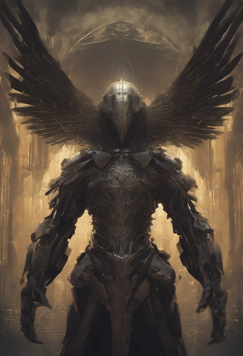 A colorful raven in a costume in the gothic city of Artgerm, h. r. Giger y Beksinski, Altamente detallado, Vibrante, production cinematic character render, Modelo de ultra alta calidad, futuristamáquina steampunk, Metal needles, small details, Estilo medieval, RPG, 4k, hiperrealista. Round metal body, brazos largos, fuerte, manos fuertes, Paisaje medieval, Un extremadamente peculiar, surrealista, Encantadora imagen que muestra a un hombre fuertemente armado., Sf, Obra maestra de arte intrincada, ominoso, matte paint movie poster, golden ratio, tendencias en CGSociety, intrincado, epopeya, tendencias en Artstation, por artgerm, h. r. Giger y Beksinski, Altamente detallado, Vibrante, production cinematic character render, Modelo de ultra alta calidad