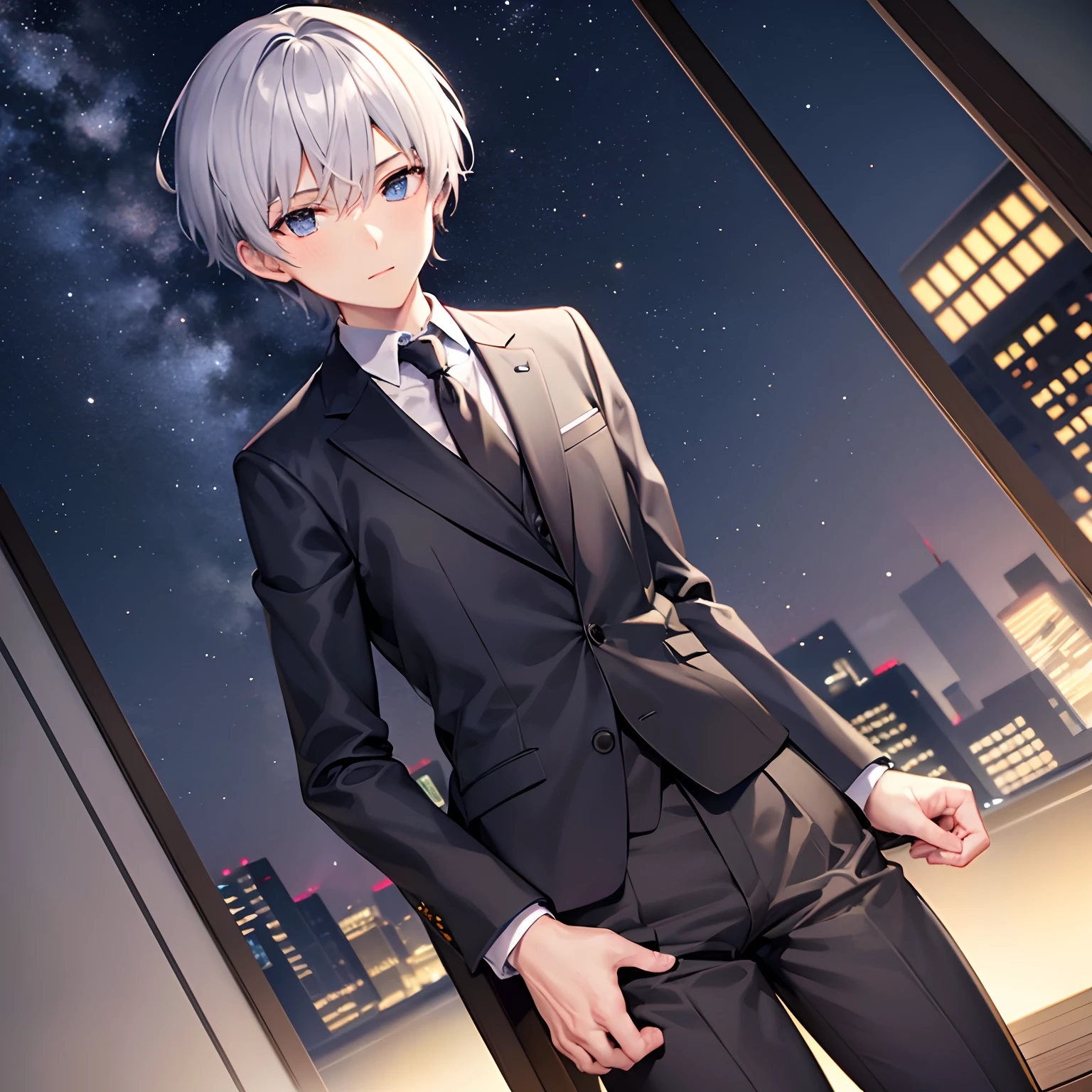 suits、male people、nighttime scene、twinks、short-haired、A dark-haired、