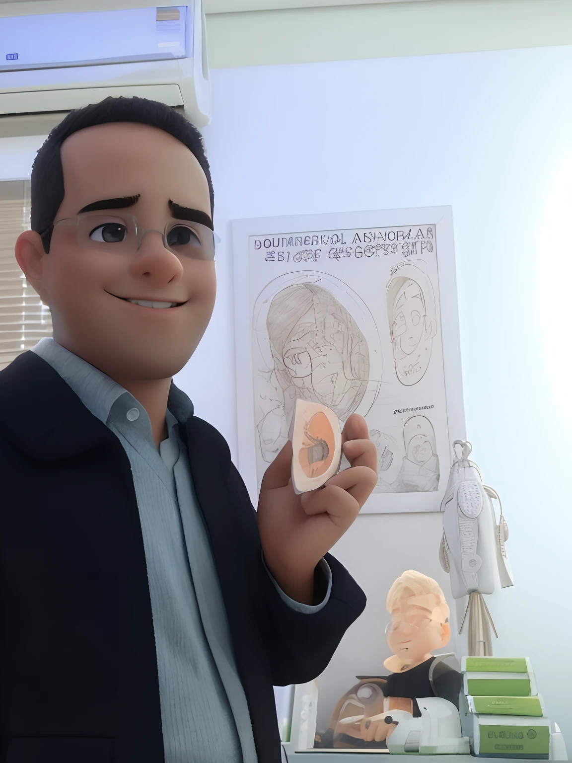 quero um desenho de um menino de 14 anos sorrindo, de cabelos ruivo e oculos redondo