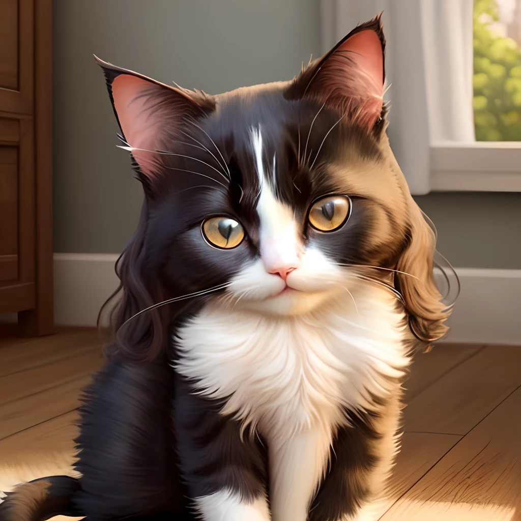 dark solid brown long haired cat