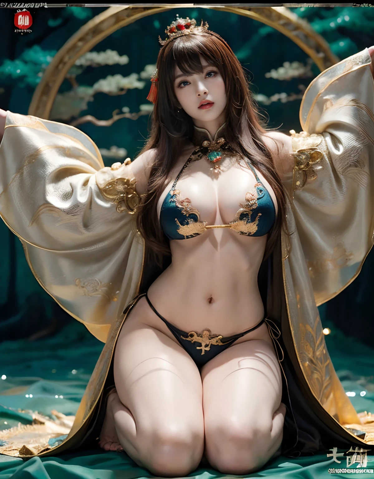 (heavy breasts)、top-quality、masterpiece、超A high resolution、(Blue Dragon Armor)、(((Colossal tits))),dragon armor、(((Detailed Micro Bikini))),(Wearing a beautiful crown made of jewels),(Photorealsitic:1.4)、Raw photo、1人、(((Random hair))、(((Take different poses)))、glowy skin、(((Chinese Dragon)))、Intricate and ornate hair ornaments、(Gorgeous Jewelry Necklaces)、(Mystical expression)、(Full Body Angle)、(Fight big dragons)、With a beautiful knife、(Metal bikini)、((beautiful lake background)),(beautiful forest background)、Precipitous cliffs、(Castle background)、((super realistic details))、portlate、globalillumination、(sexypose)、Shadow、octan render、(One-Eyed Scouter)、8K、ultrasharp、Colossal tits、Raw skin is exposed in cleavage、metals、Details of complex ornaments、Japan details、highly intricate detail、Realistic light、CGSoation Trends、Blue eyes、radiant eyes、Facing the camera、Precipitous cliffs、Toostock、(Full Body Angle)、(veils)、(((Heavy Big))),