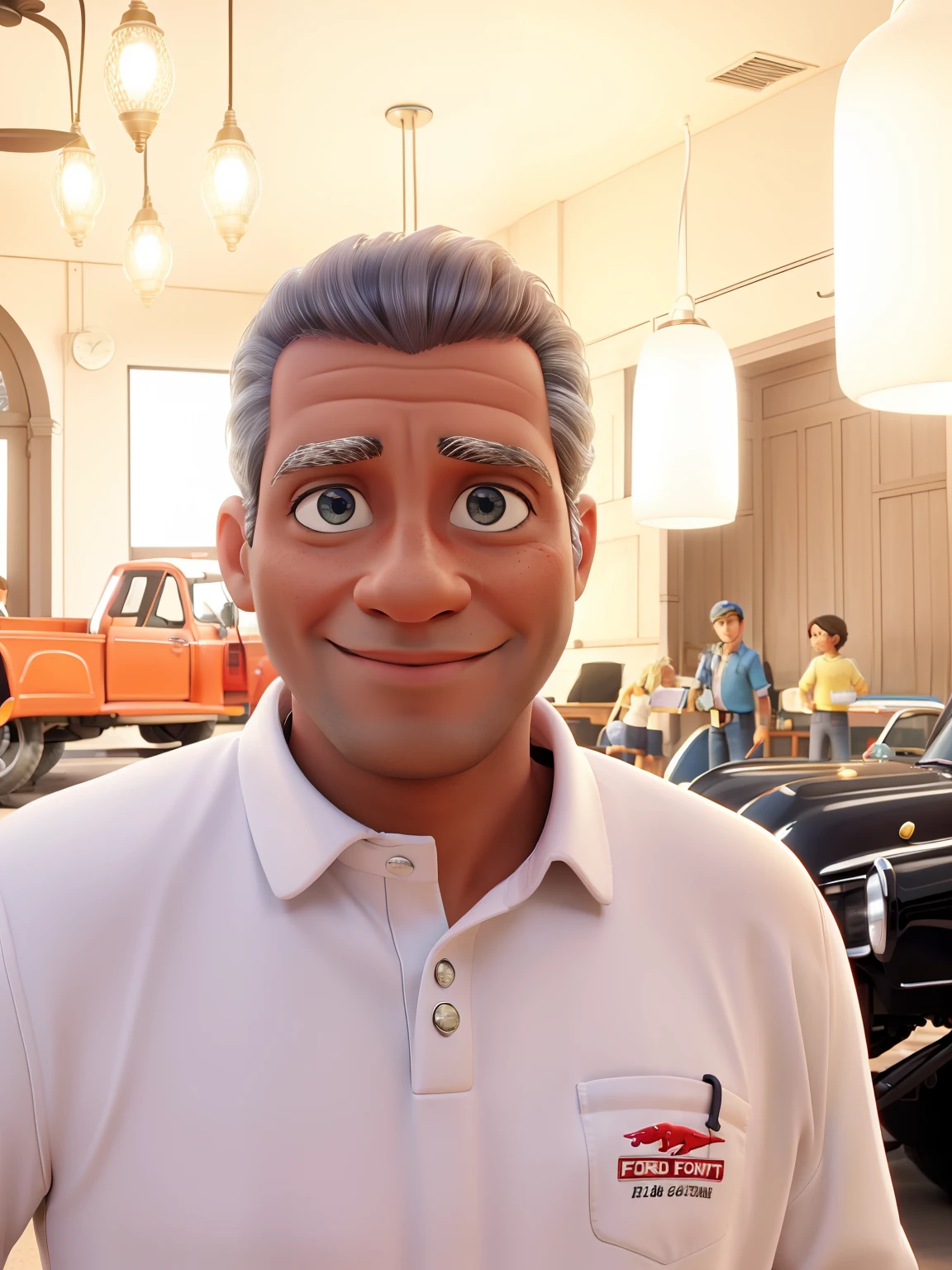 Clerison Begalli, 41 anos, junto com seus filhos Henry, 7 anos, and Heron, 4 anos, e a esposa Raissa, 36 anos, na garagem, estilizado com um Ford F100 1959, Preto fosco com teto prateado, and there next to the red Ford 29 pickup