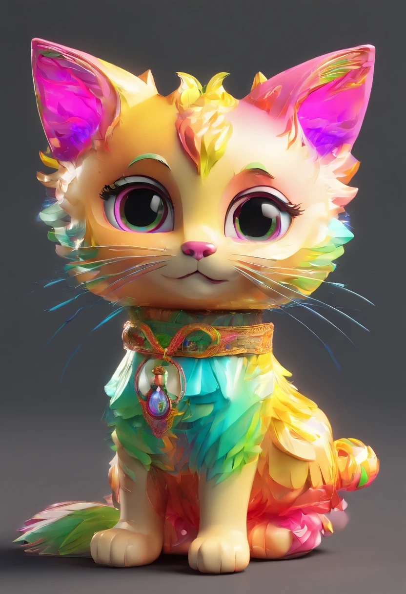 uma pintura de um gatinho colorido em um fundo preto,, Breathtaking rendering, inside a radiant connection, inspirado em Kinuko Y. craft,, Magical Elements, kitten icon, uau, it's beautiful, casting a multi colored spell, bright flash, lampejo