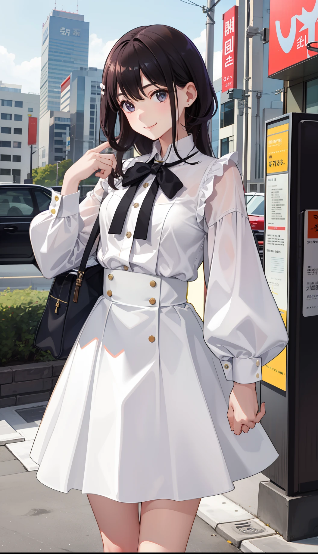 1girl in、A smile、The shirt、Blouse、（paler）skirt by the、（small tits）Chilarism、movement、
