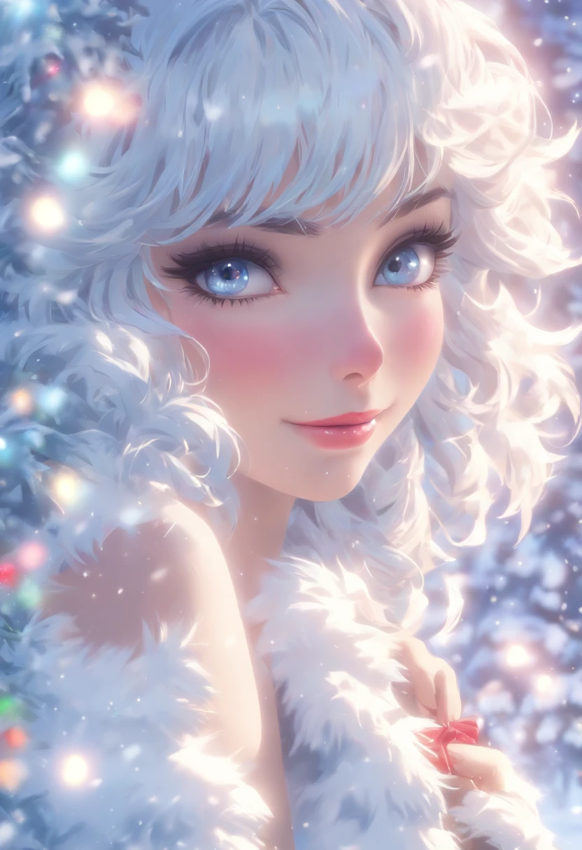 Snowy Christmas:1.3,Walking with a white wolf,Big Blue Moon,(Santa Claus Cosplay),(Conquer the blue-eyed big wolf),in snow,White hair:1.3,(masterpiece、top-quality、top-quality、Beautifully Aesthetic:1.2)、(((White Christmas Beauty Girl)))、Cool pose、ighly detailed、colourfull、highestdetailed, Anatomically correct:1.3, nffsw, high details, Textured skin, 8K,perfect hand,perfect arms