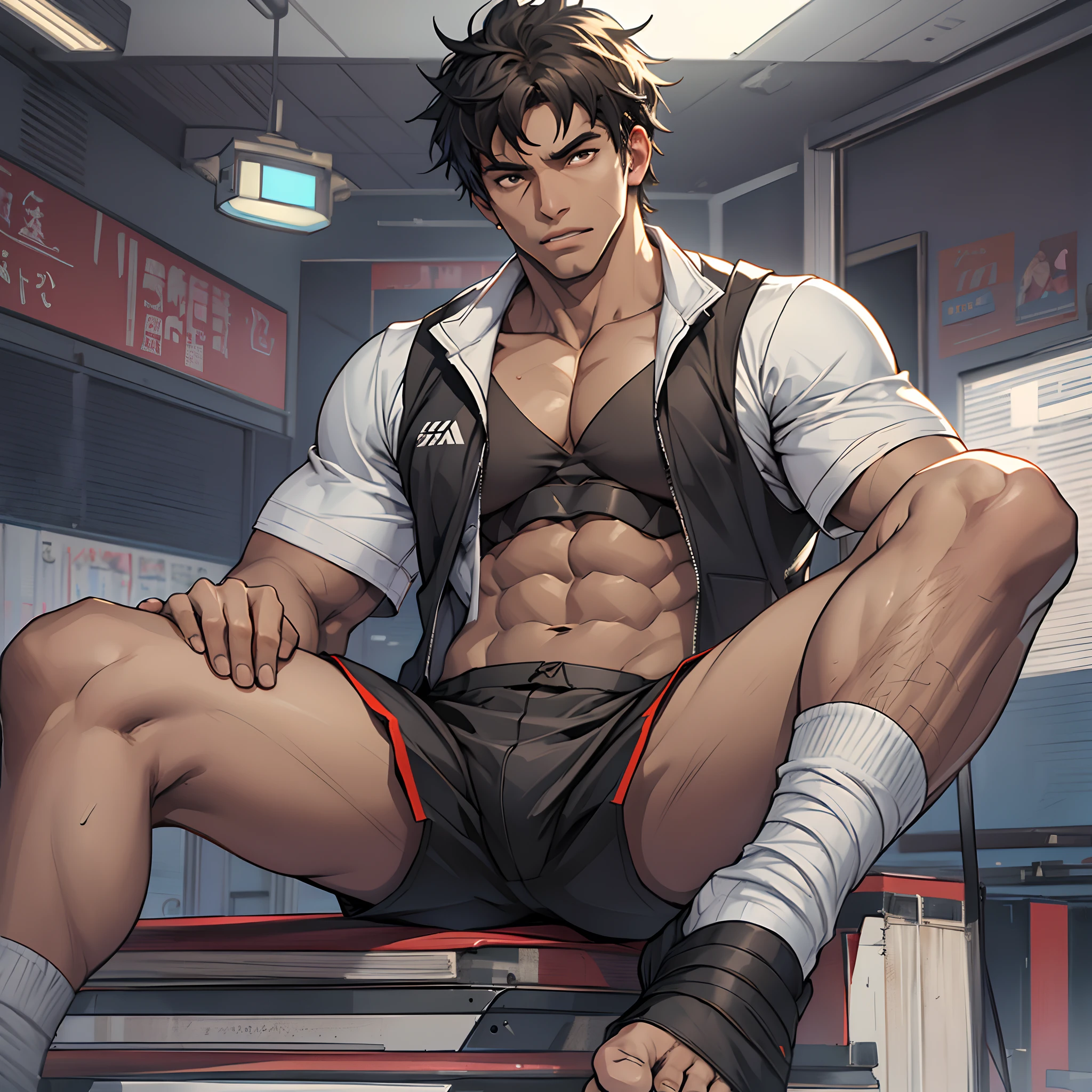 Libido boy，Tong，large pecs，Big bag，Half recumbent，CG sense，POV perspective，spread their legs，Dark atmosphere，8K,Cinematic lighting effects，Textured skin，best qualtiy，Storytelling images，Storytelling images，dynamic blur，actionpose，Elevation viewing angle,Physical Education Student，basketball suit，vests，‎Classroom，with brown skin，Serious expressions，Hot gas，Keep one's mouth shut，Abs，full bodyesbian，solo person，Bare legged，Foot odor，dermatophytosis，white short socks，Sitting down，Undress，Take off your pants，musculous