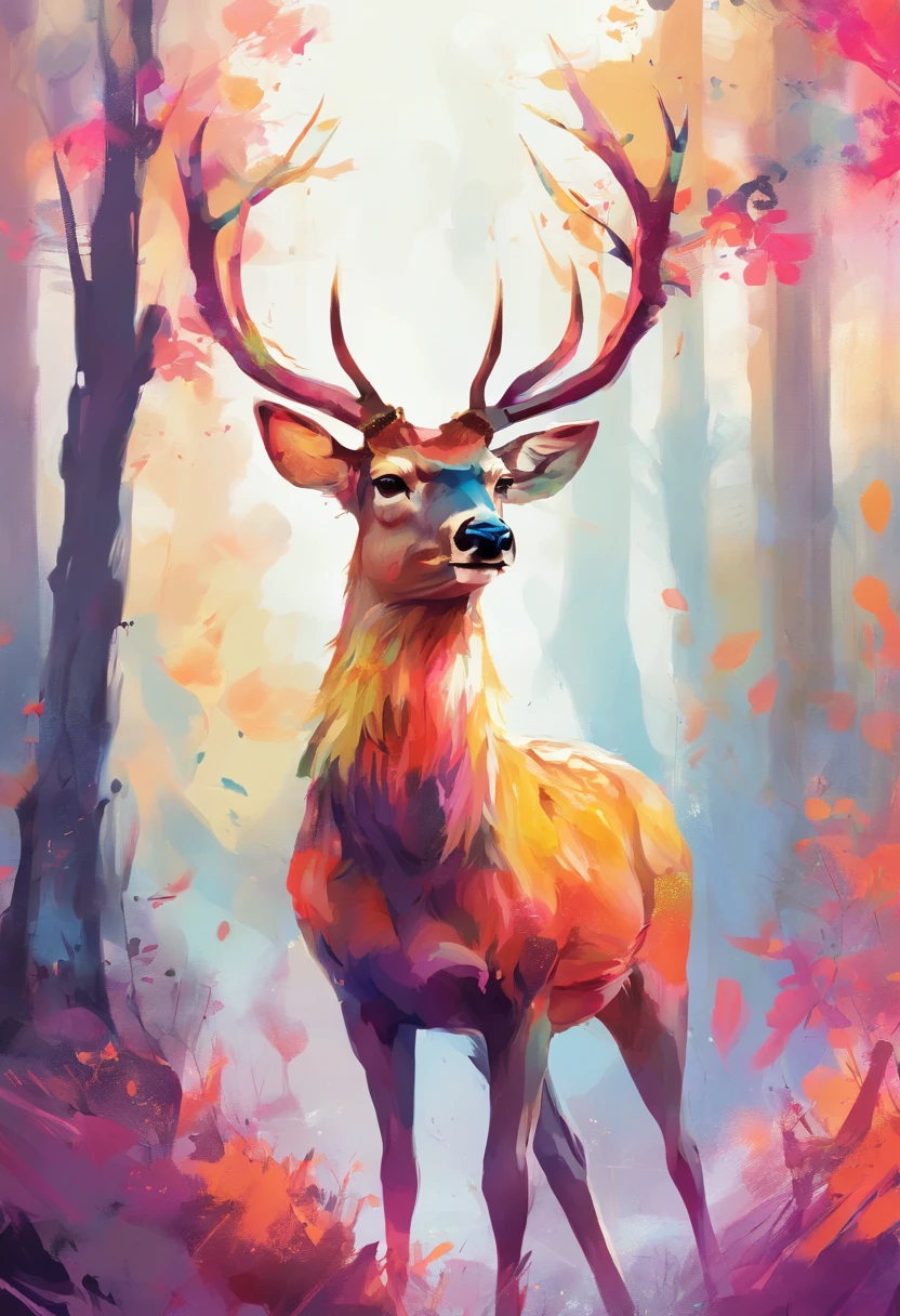 Beautiful Vibrant deer art painting , solid light color background