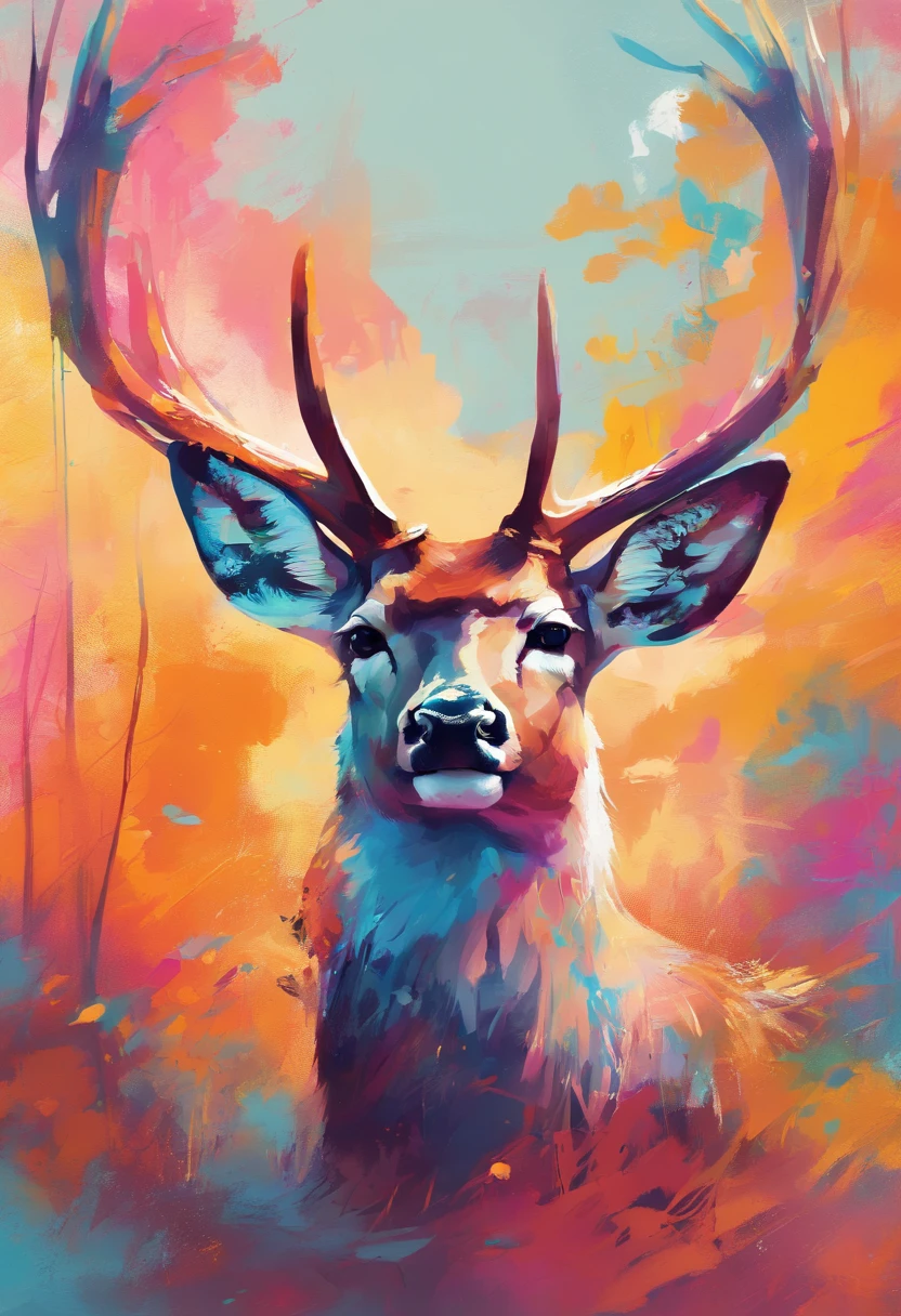 Beautiful Vibrant deer art painting , solid light color background