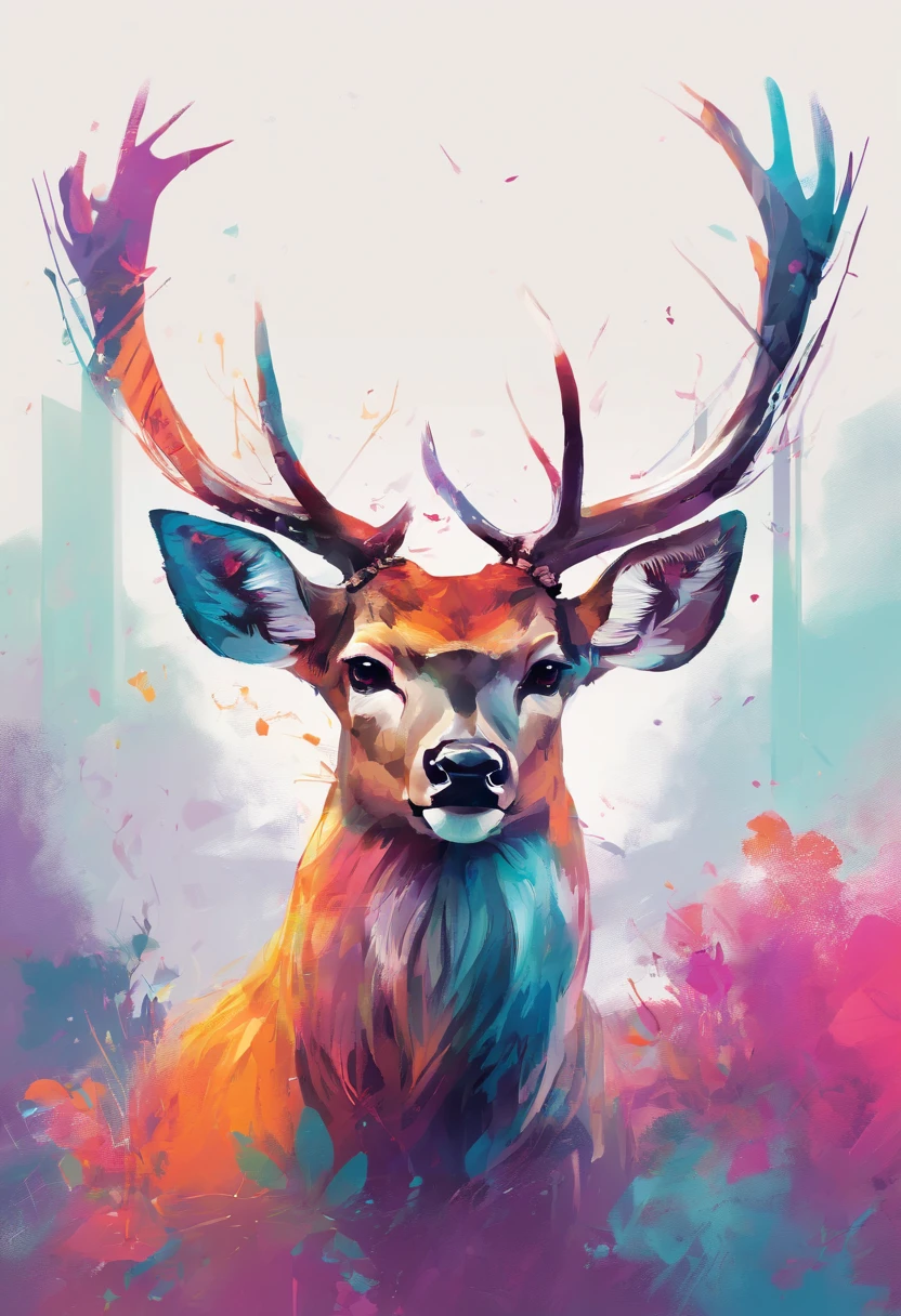 Beautiful Vibrant deer art painting , solid light color background