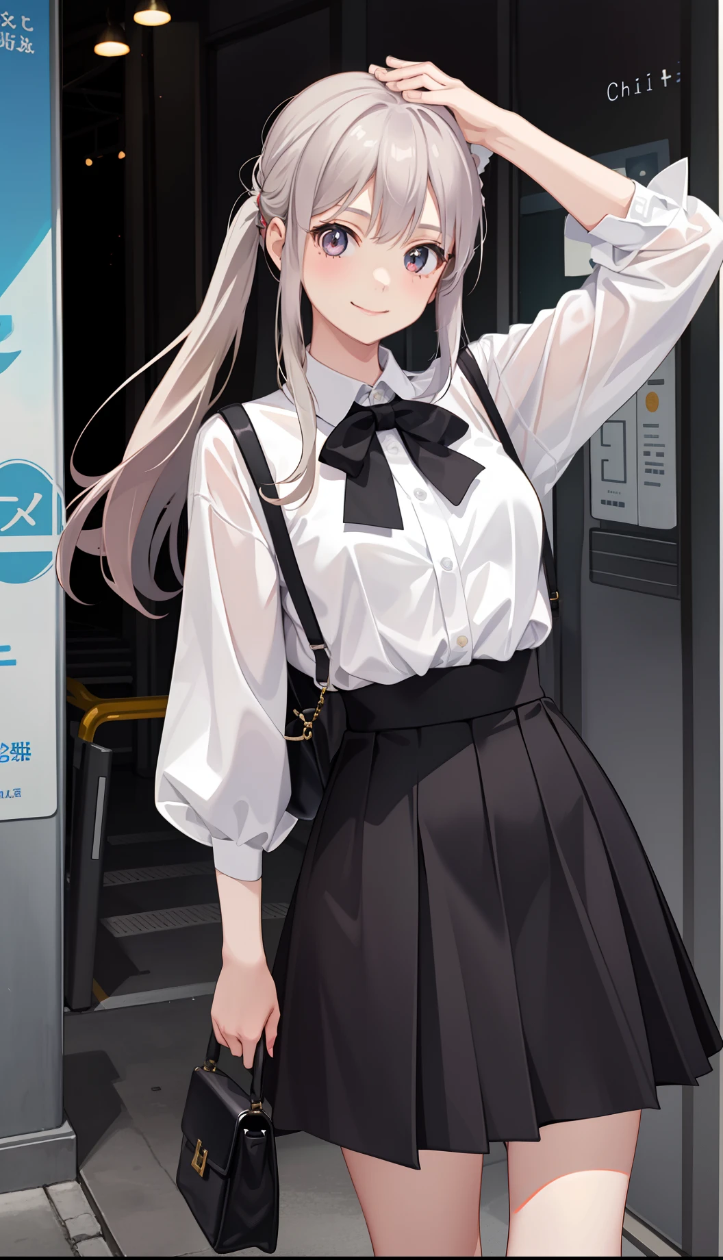1girl in、A smile、The shirt、Blouse、(paler)skirt by the、(small tits)Chilarism、movement、