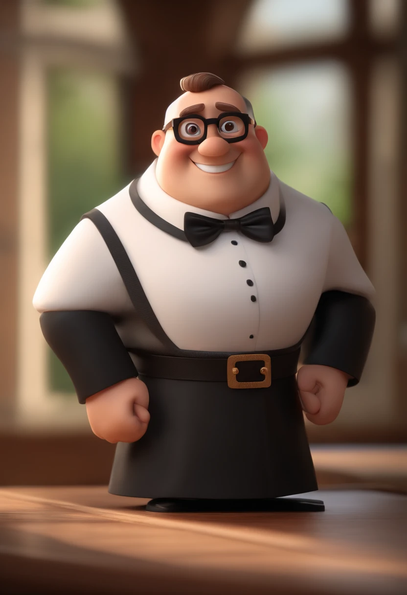 Cartoon character of a man with black glasses and a black cassock, animation character, Caractere estilizado, animation style rendering, 3D estilizado, Arnold Maya render, 3 d render stylized, toon render keyshot, Personagem 3D, Personagem 3D, 3d rendering stylized, 3 d character render, personagem de desenho animado, Personagem de close up, Pose de personagem, (Estilo Pixar) (master part:1.2) (Bokeh) (best quality) (pele detalhada) (textura detalhada) (8k) (argila) (Cinematic lighting) (foco nítido