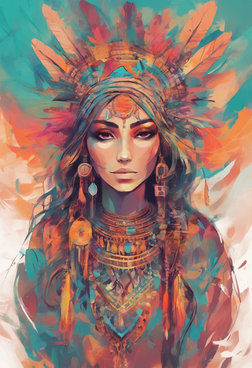 Beautiful Vibrant boho art painting , solid light color background