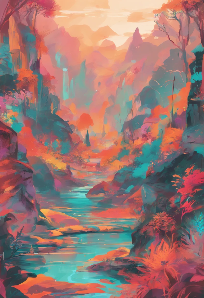 Beautiful Vibrant boho art painting , solid light color background