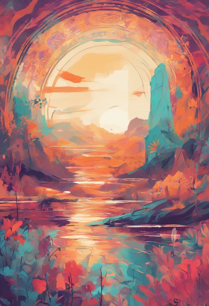 Beautiful Vibrant boho art painting , solid light color background