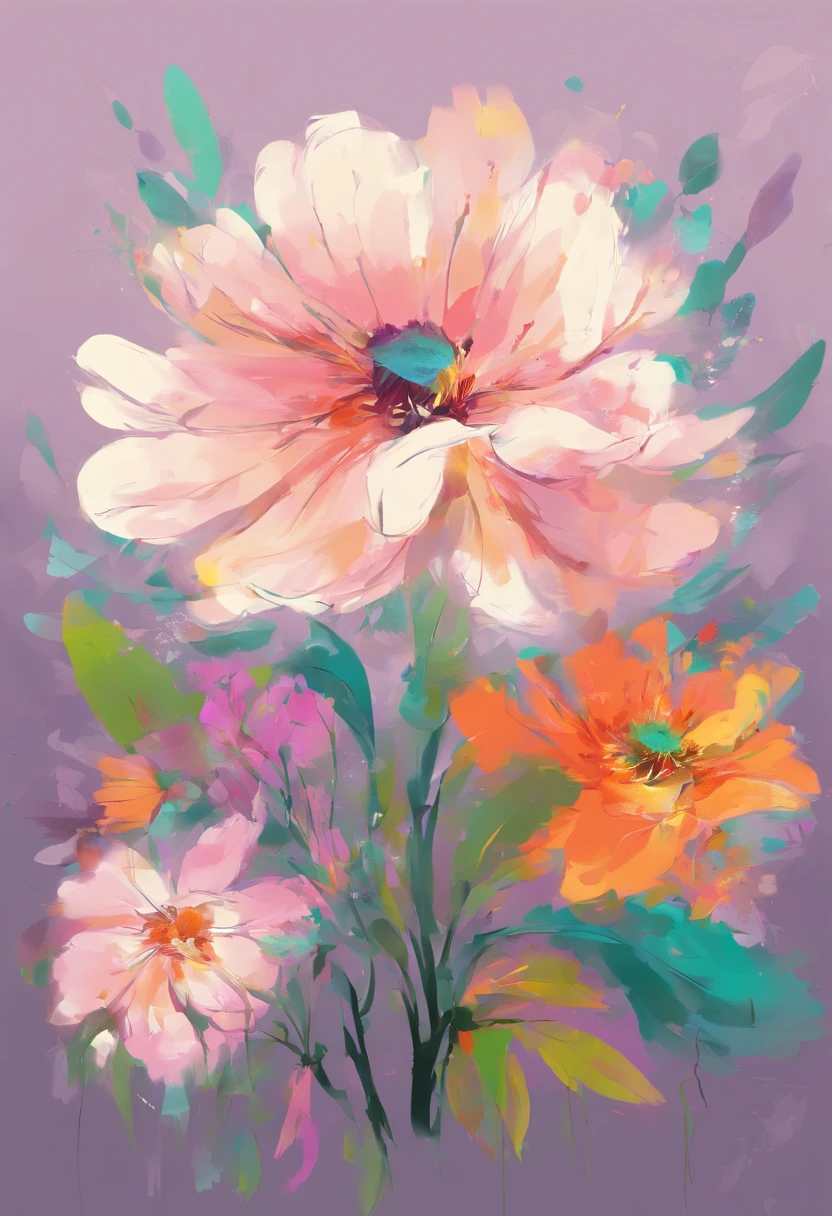 Beautiful Vibrant flower art painting , solid light color background