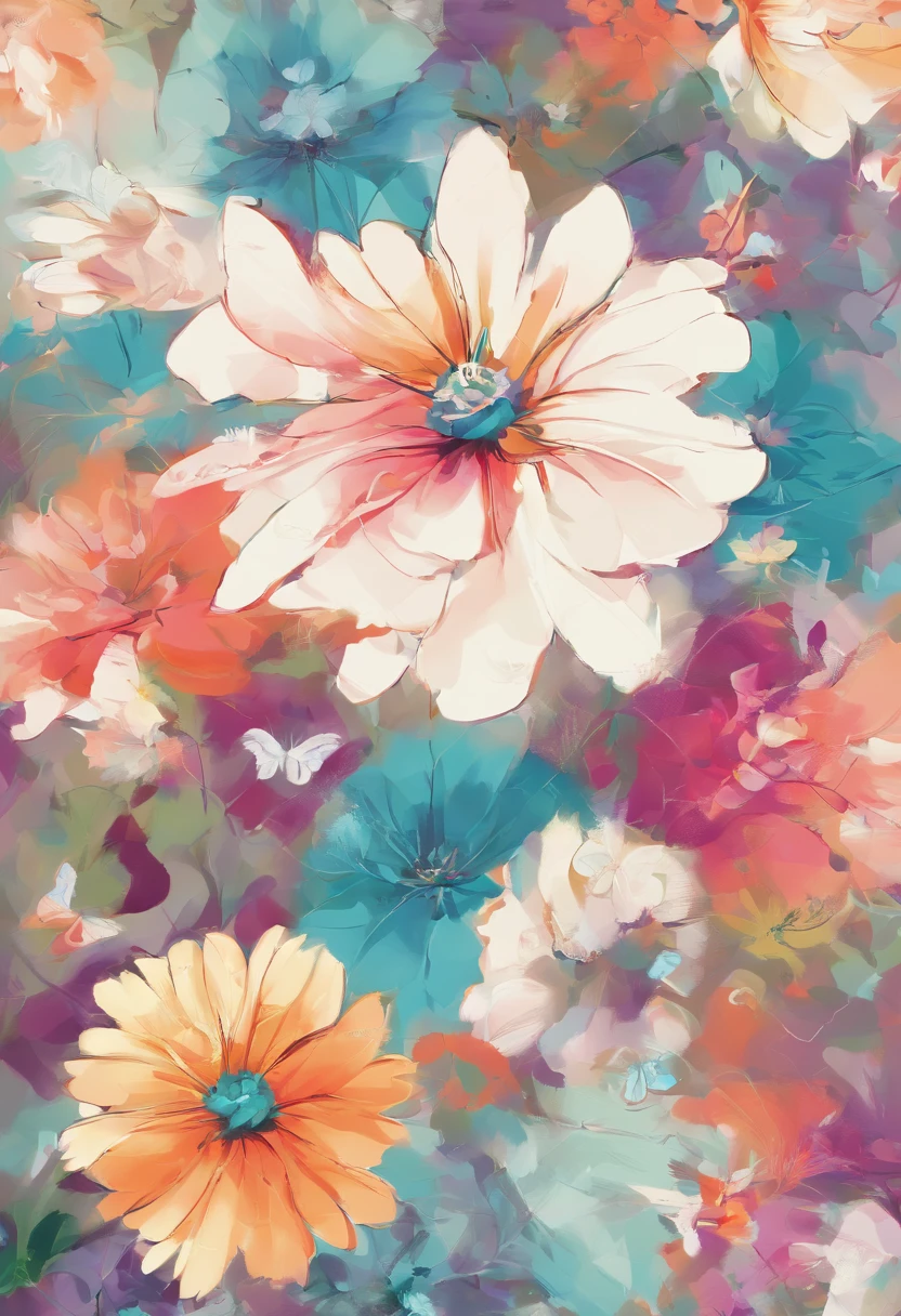Beautiful Vibrant flower art painting , solid light color background